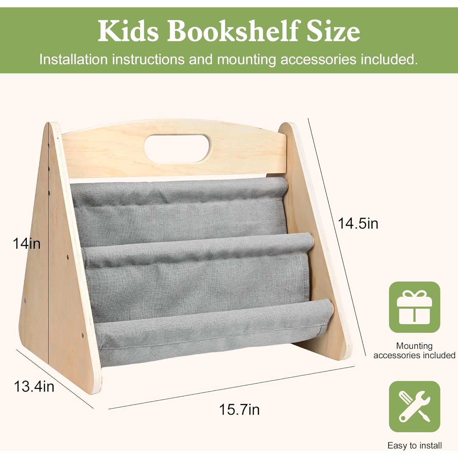 Estantería Infantil AZSKY de Madera Natural 2 Niveles Gris