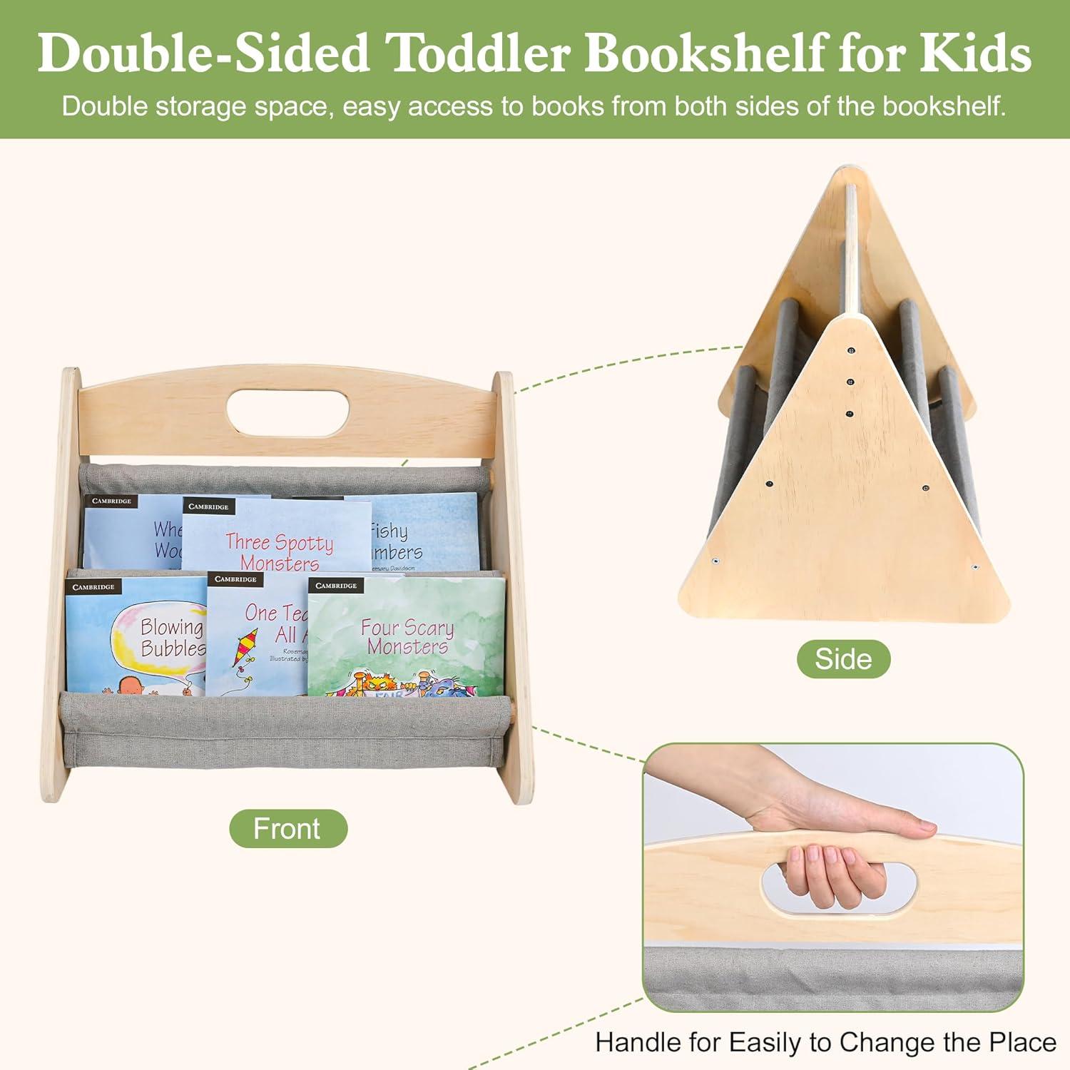 Estantería Infantil AZSKY de Madera Natural 2 Niveles Gris