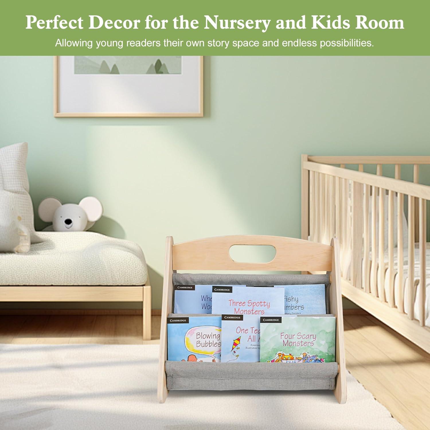 Estantería Infantil AZSKY de Madera Natural 2 Niveles Gris