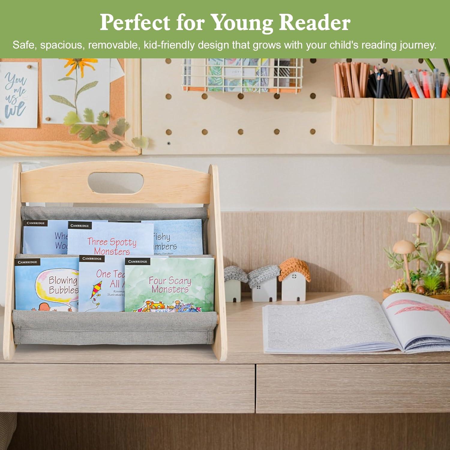 Estantería Infantil AZSKY de Madera Natural 2 Niveles Gris