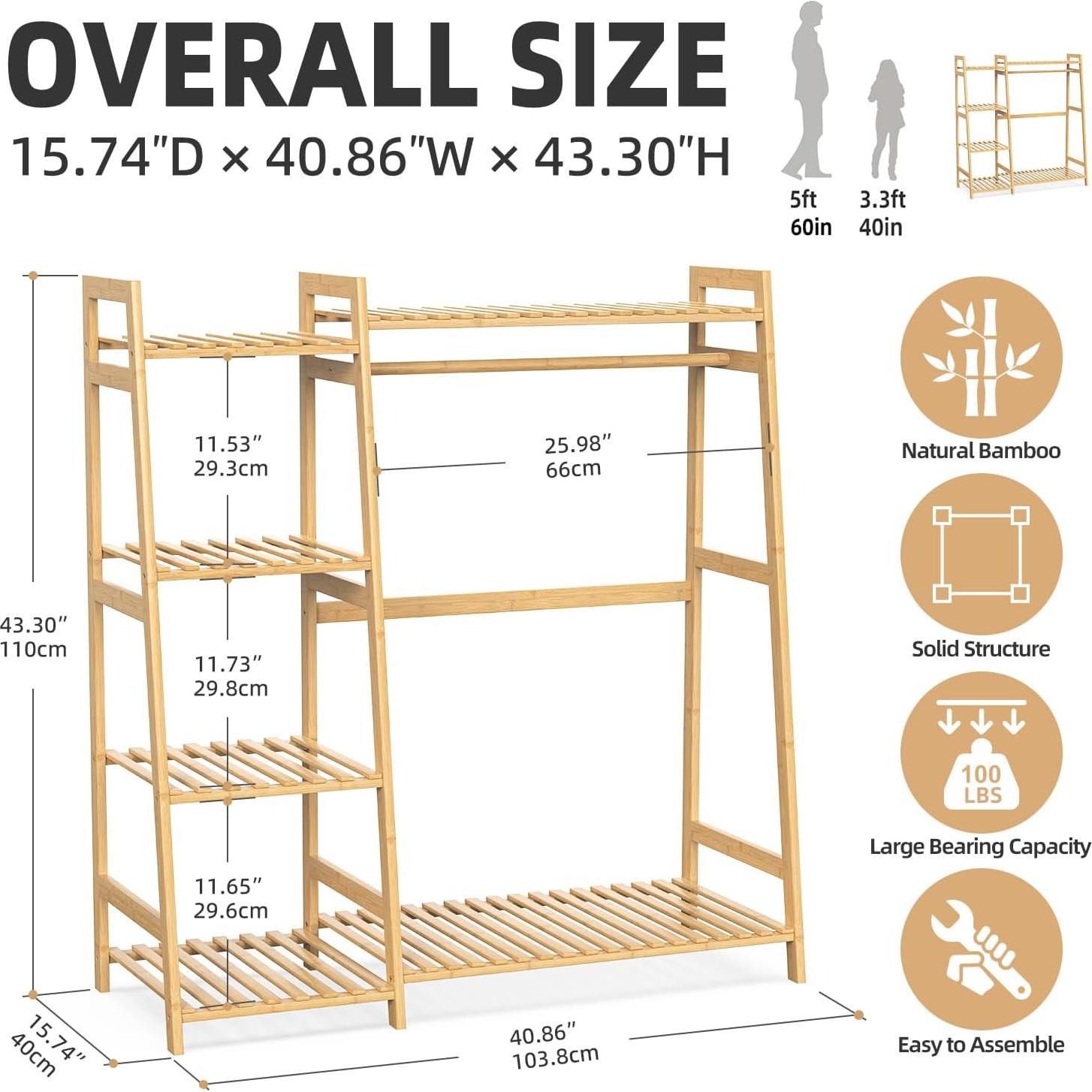 Perchero de Bambú para Niños BAMBOOHOMIE con 6 Estantes