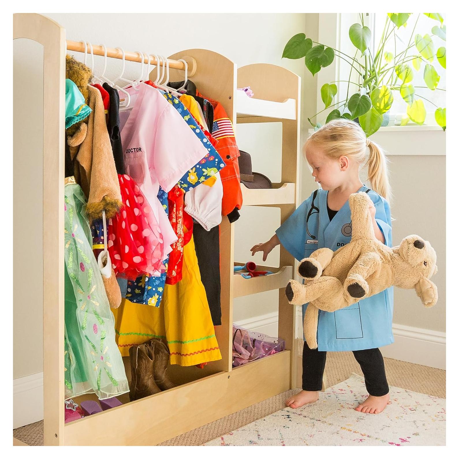 Centro de Vestir y Almacenar Guidecraft Natural - Madera, Espejo, 3 Estantes