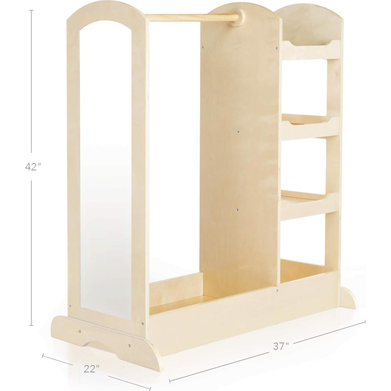 Centro de Vestir y Almacenar Guidecraft Natural - Madera, Espejo, 3 Estantes