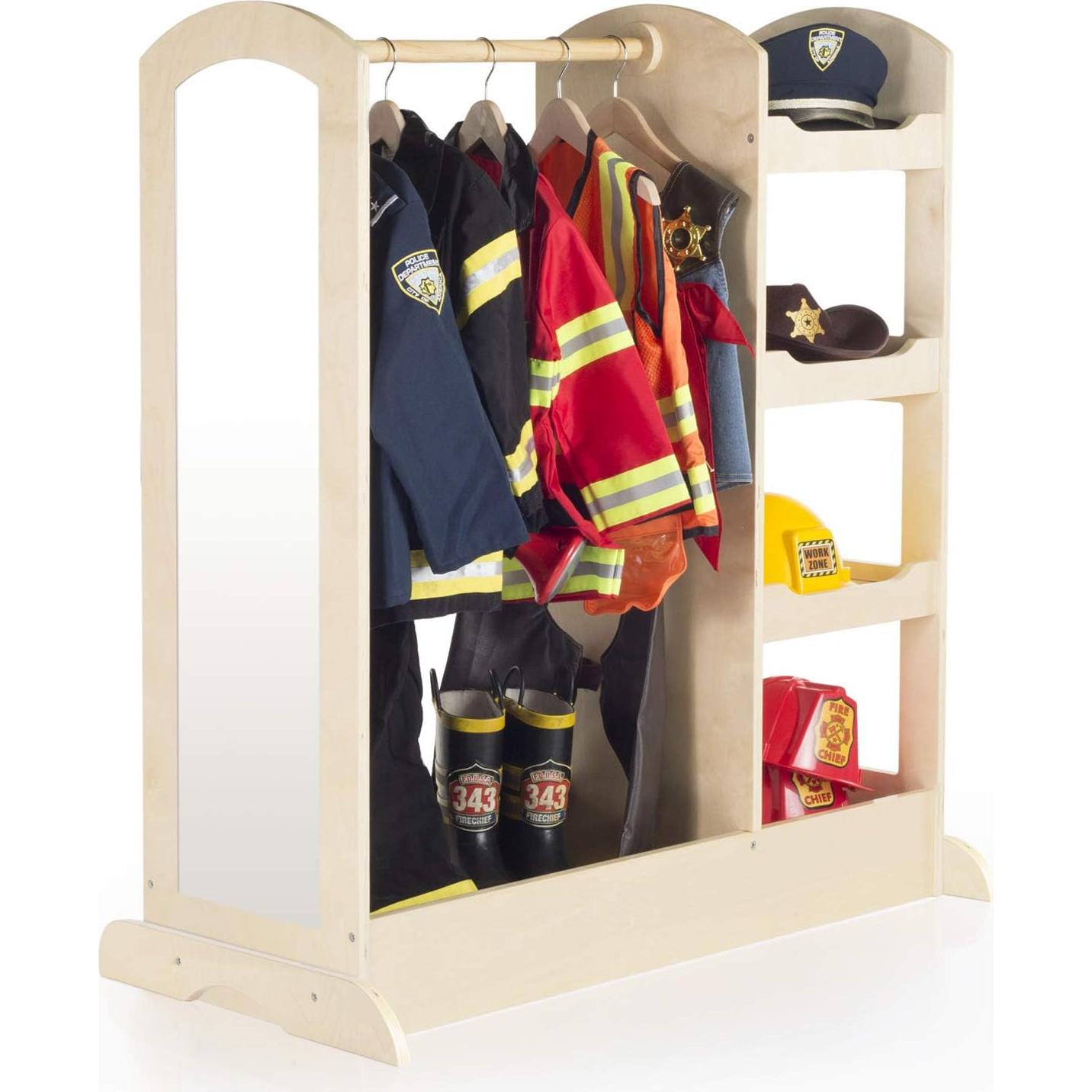 Centro de Vestir y Almacenar Guidecraft Natural - Madera, Espejo, 3 Estantes