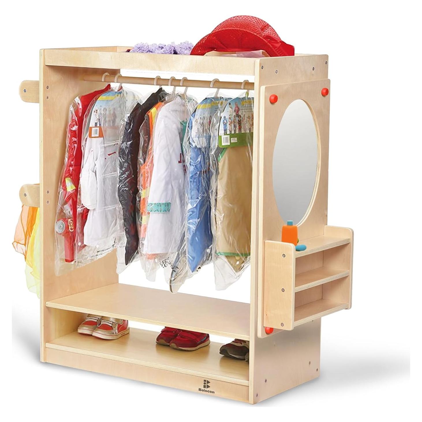 Kids Dress Up Center Girls/Boys Pretend Play Closet, Clothes Rack with Organizer Mirror Set, Cubbies for Costume,Toddler Montessori Furniture, Wardrobe for Daycare//Preschool (Standard)