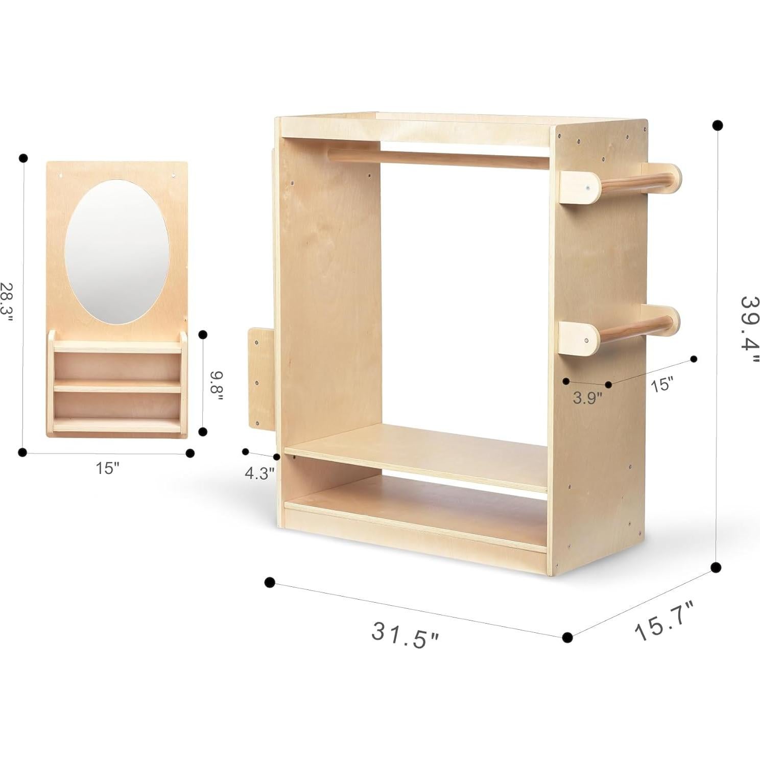 Kids Dress Up Center Girls/Boys Pretend Play Closet, Clothes Rack with Organizer Mirror Set, Cubbies for Costume,Toddler Montessori Furniture, Wardrobe for Daycare//Preschool (Standard)