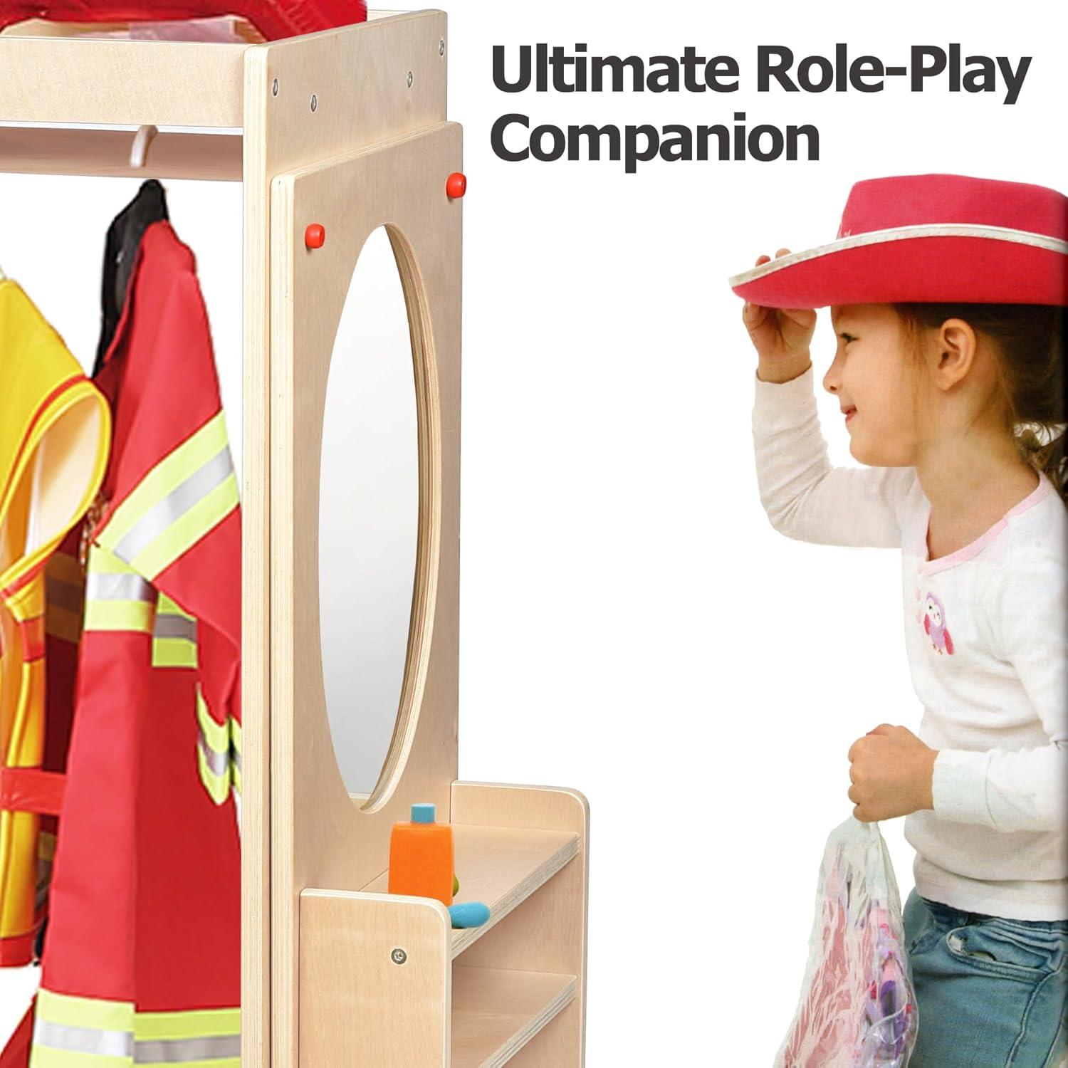 Kids Dress Up Center Girls/Boys Pretend Play Closet, Clothes Rack with Organizer Mirror Set, Cubbies for Costume,Toddler Montessori Furniture, Wardrobe for Daycare//Preschool (Standard)