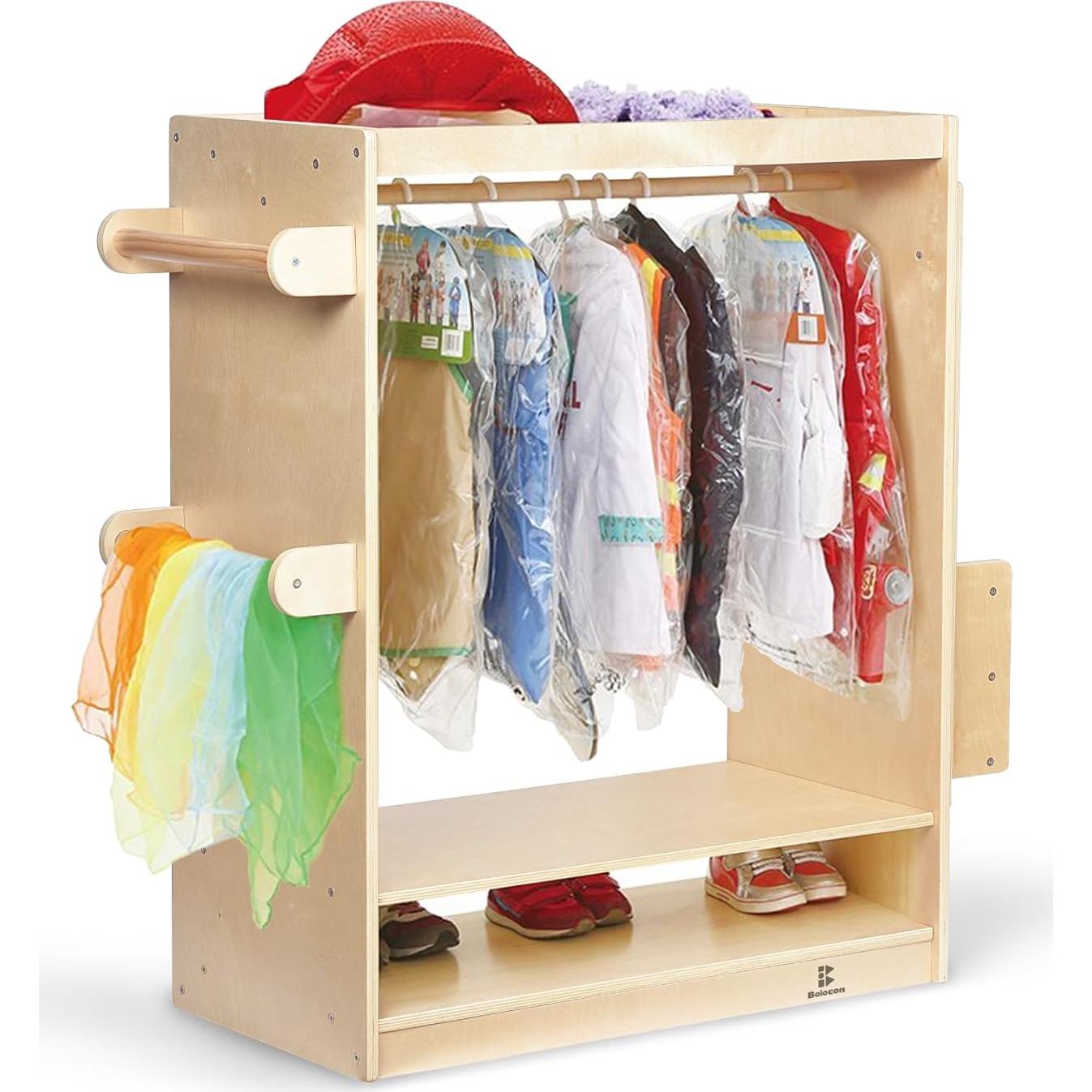 Kids Dress Up Center Girls/Boys Pretend Play Closet, Clothes Rack with Organizer Mirror Set, Cubbies for Costume,Toddler Montessori Furniture, Wardrobe for Daycare//Preschool (Standard)