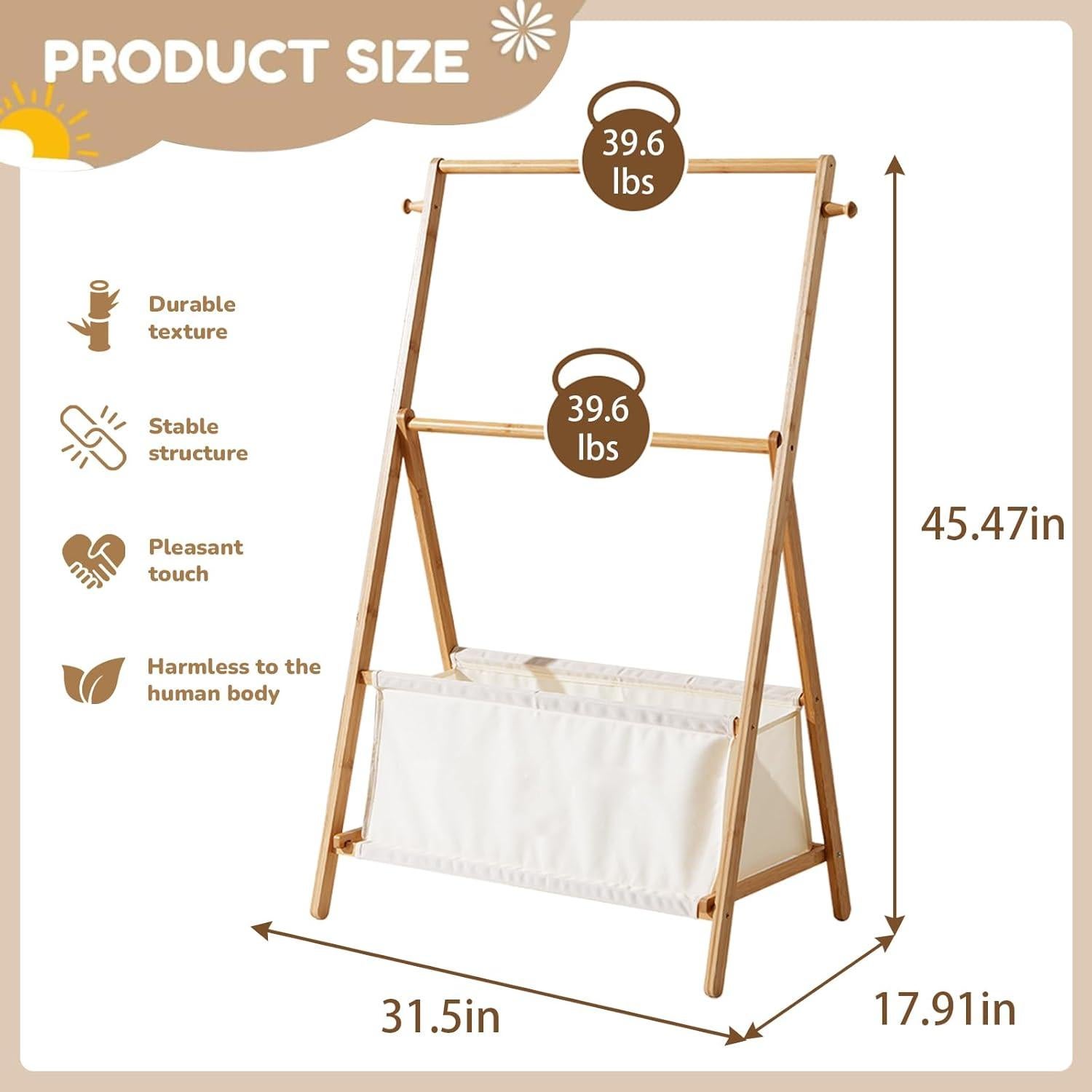 Perchero de Bambú Baveke Plegable para Niños 70x45.7cm