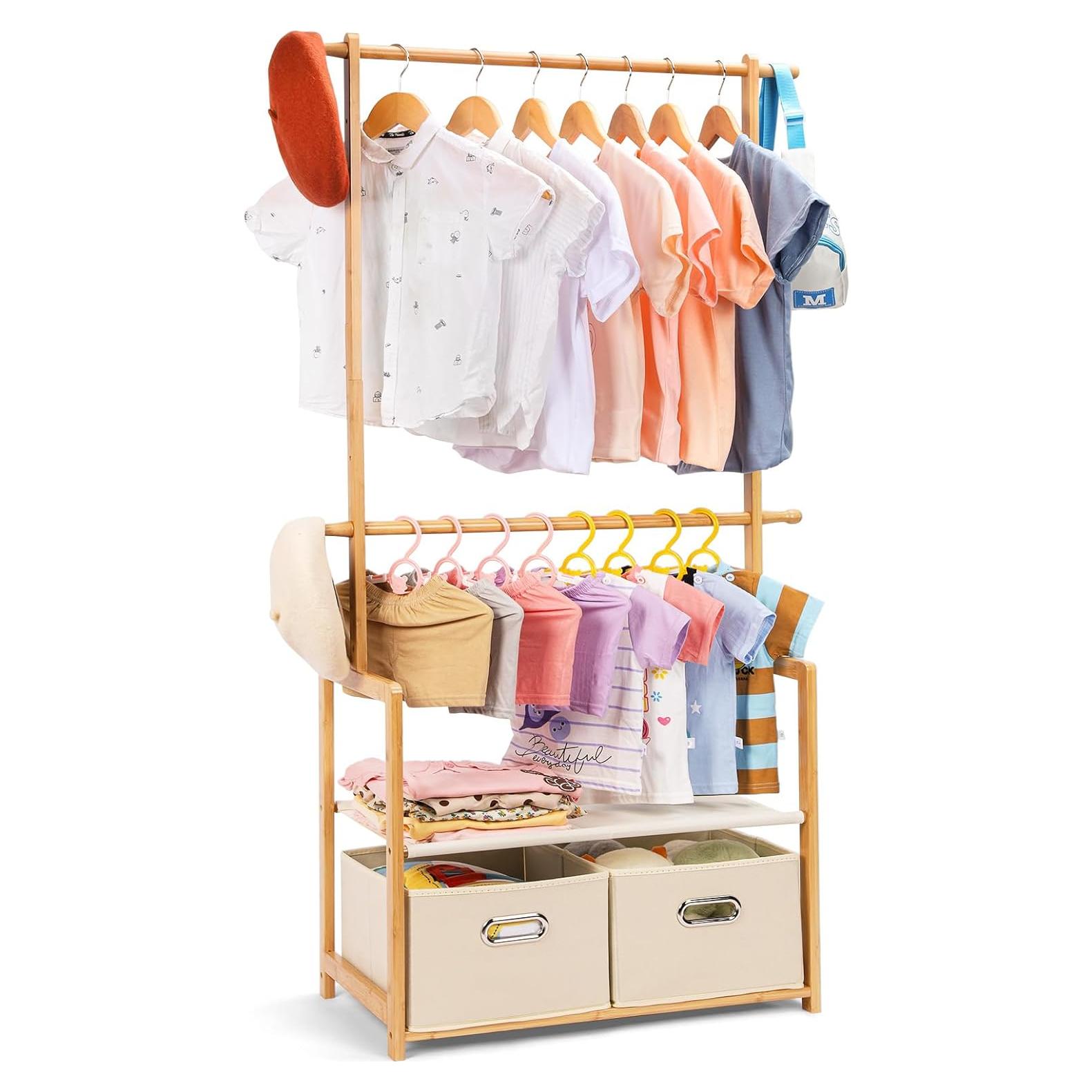 Perchero Infantil de Bambú Vilaxing con 2 Cestas y Varillas Ajustables