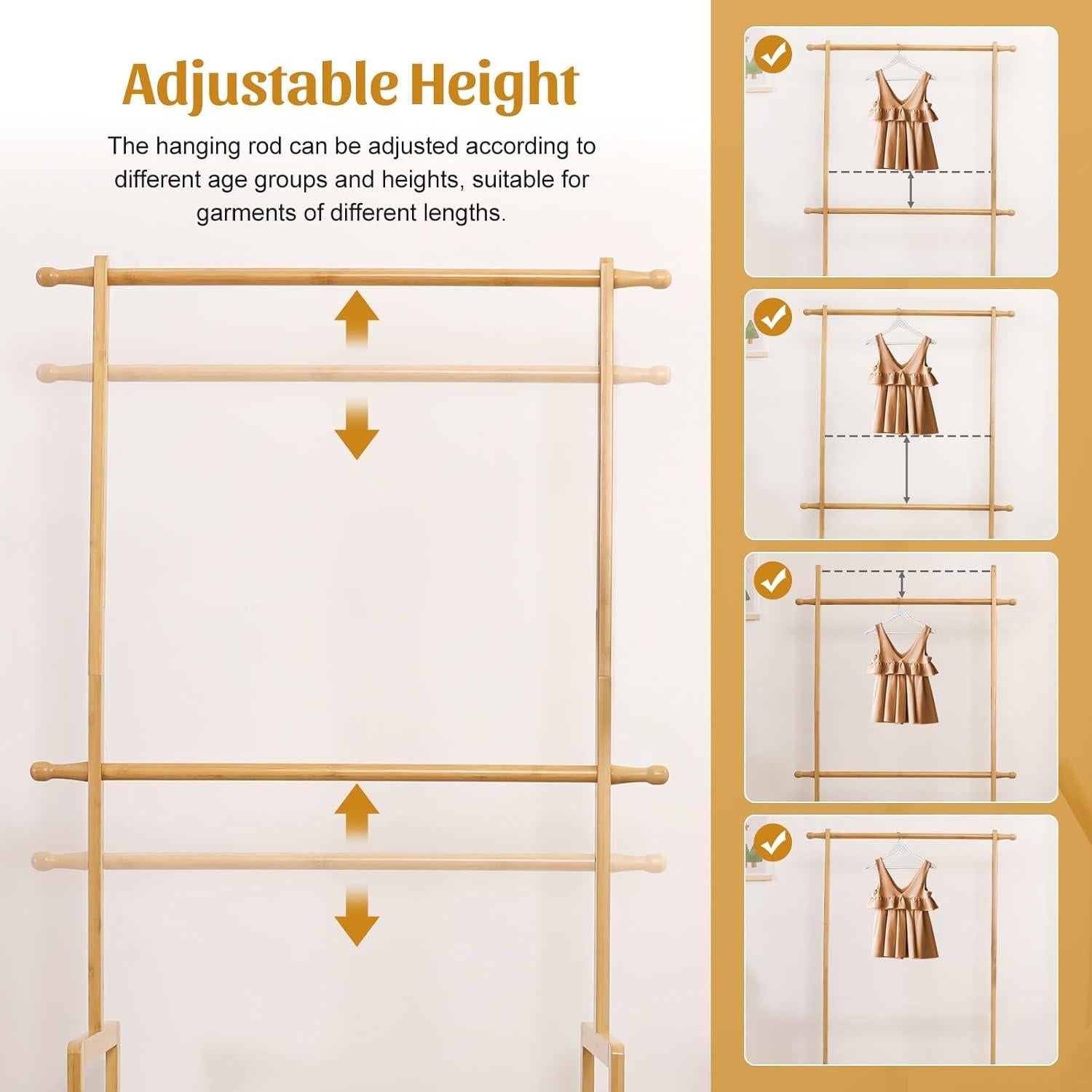 Perchero Infantil de Bambú Vilaxing con 2 Cestas y Varillas Ajustables