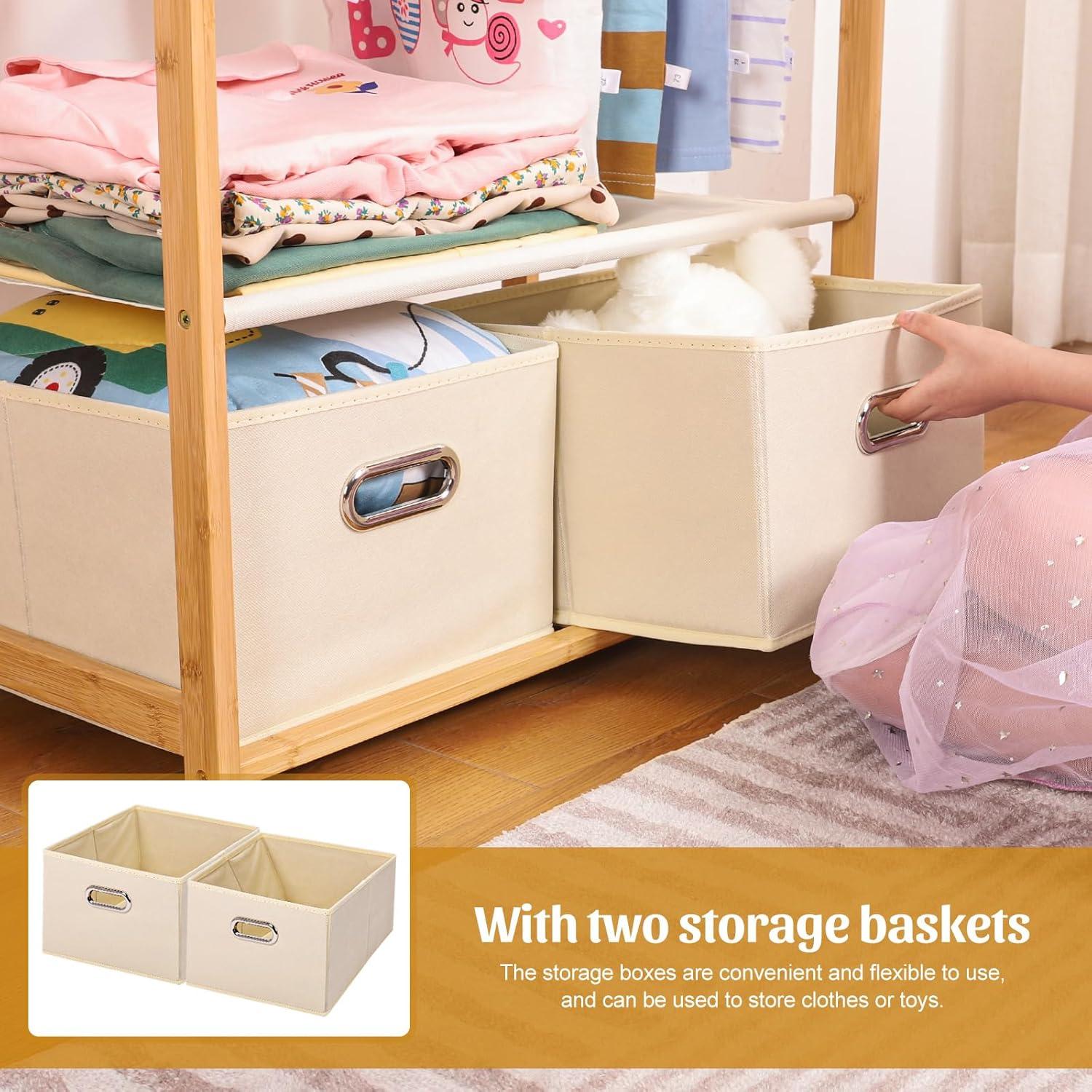 Perchero Infantil de Bambú Vilaxing con 2 Cestas y Varillas Ajustables