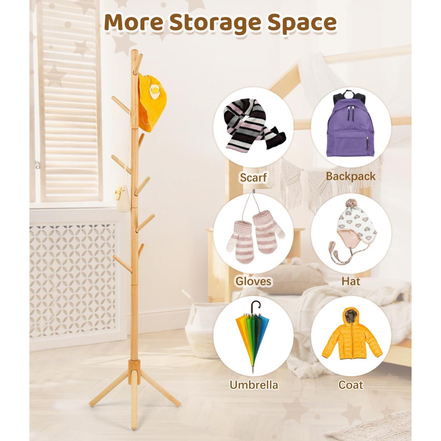 Perchero Infantil Relquorax de Madera de Haya Ajustable 9 Ganchos