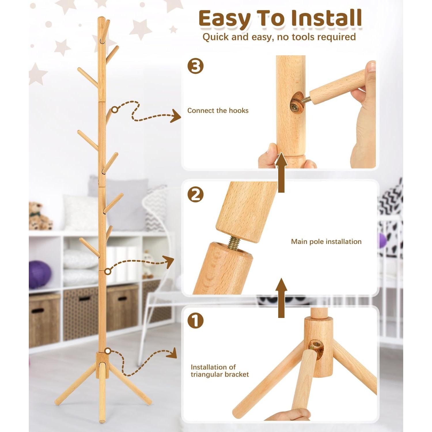 Perchero Infantil Relquorax de Madera de Haya Ajustable 9 Ganchos