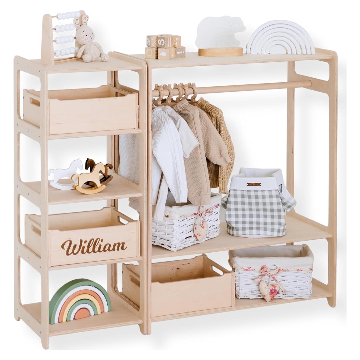 Estante de Juguetes Grande y Perchero de Madera Montessori