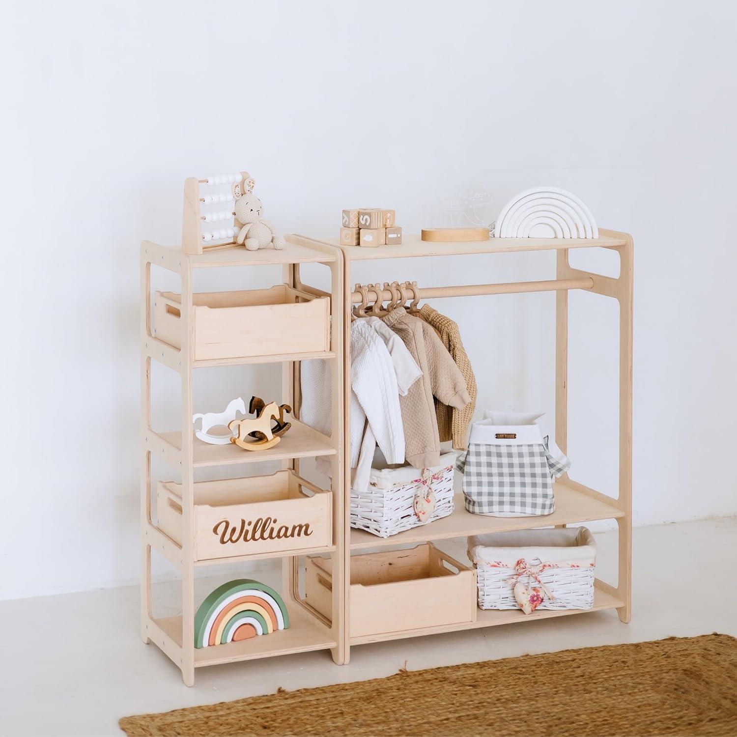 Estante de Juguetes Grande y Perchero de Madera Montessori