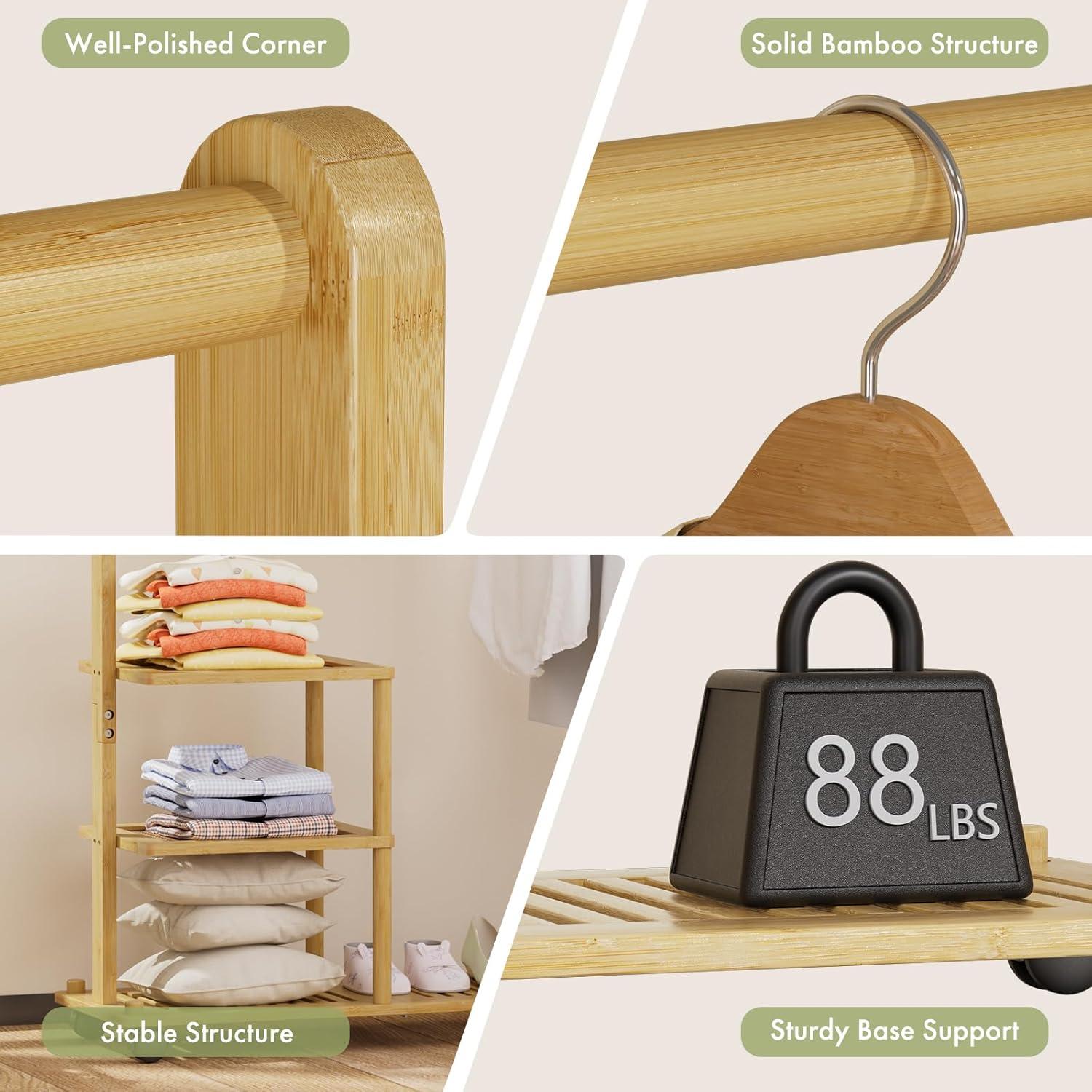 Soporte de Ropa para Niños Amazer de Bambú con Almacenamiento