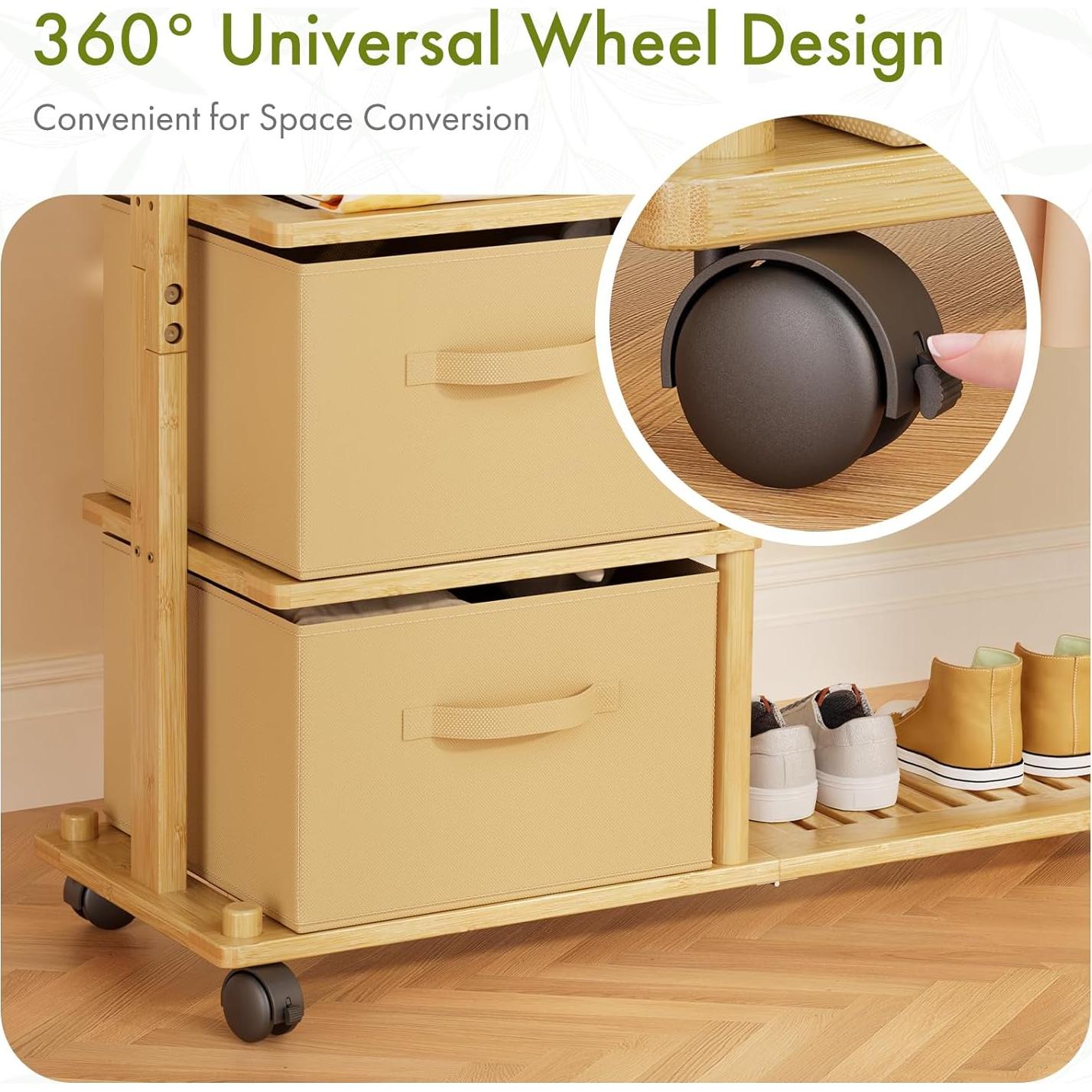 Soporte de Ropa para Niños Amazer de Bambú con Almacenamiento