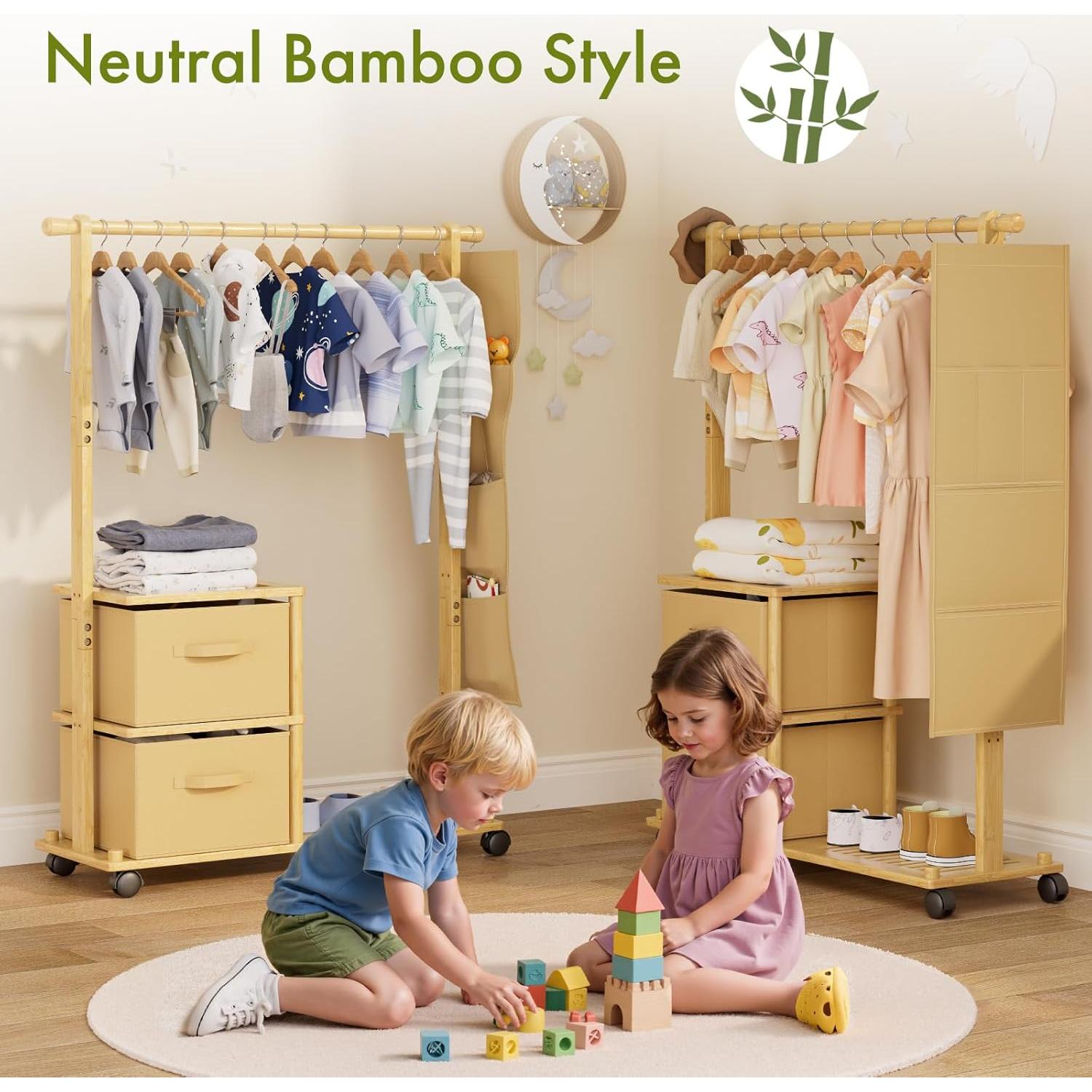 Soporte de Ropa para Niños Amazer de Bambú con Almacenamiento