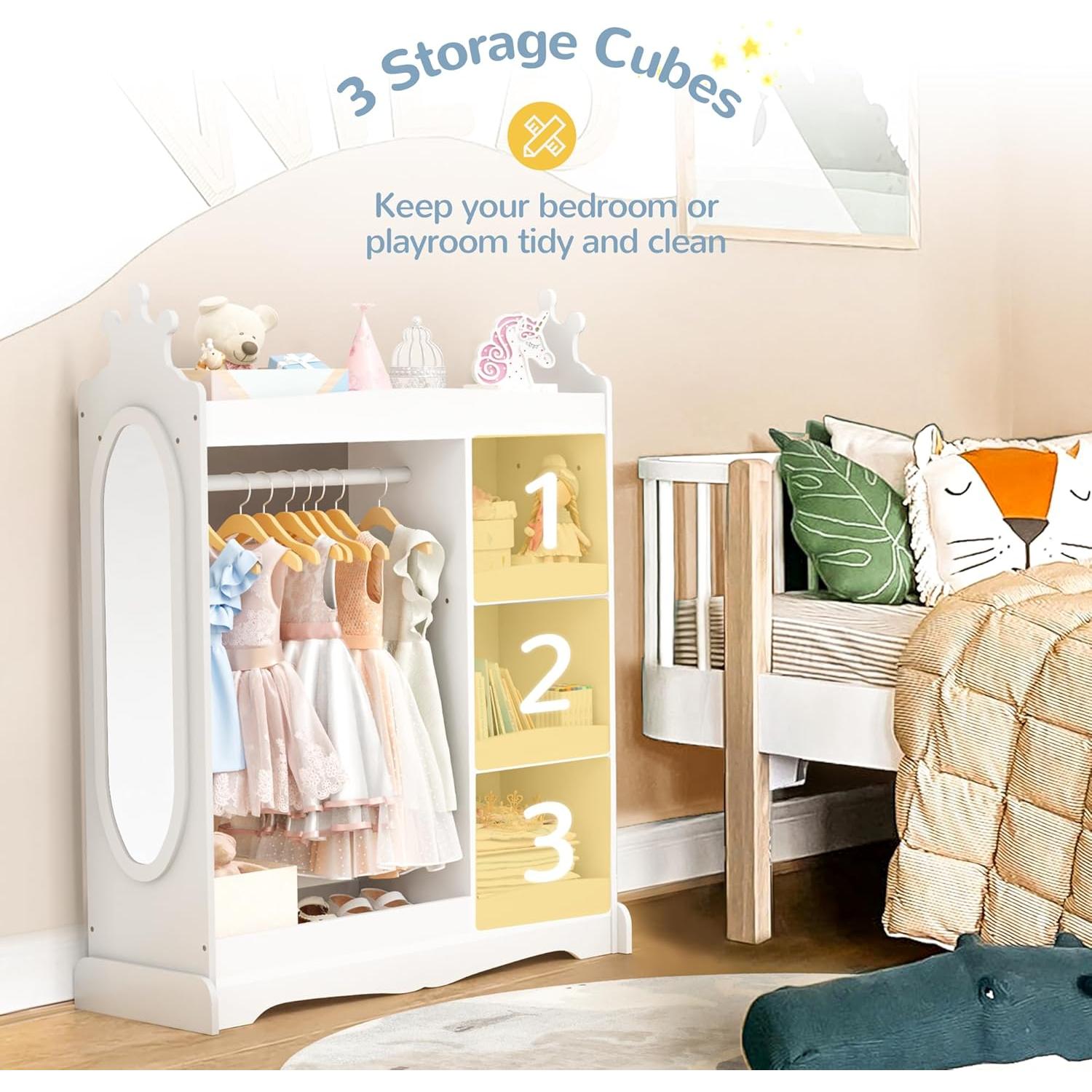 Armario Infantil Curipeer con Espejo y 3 Ganchos Blanco