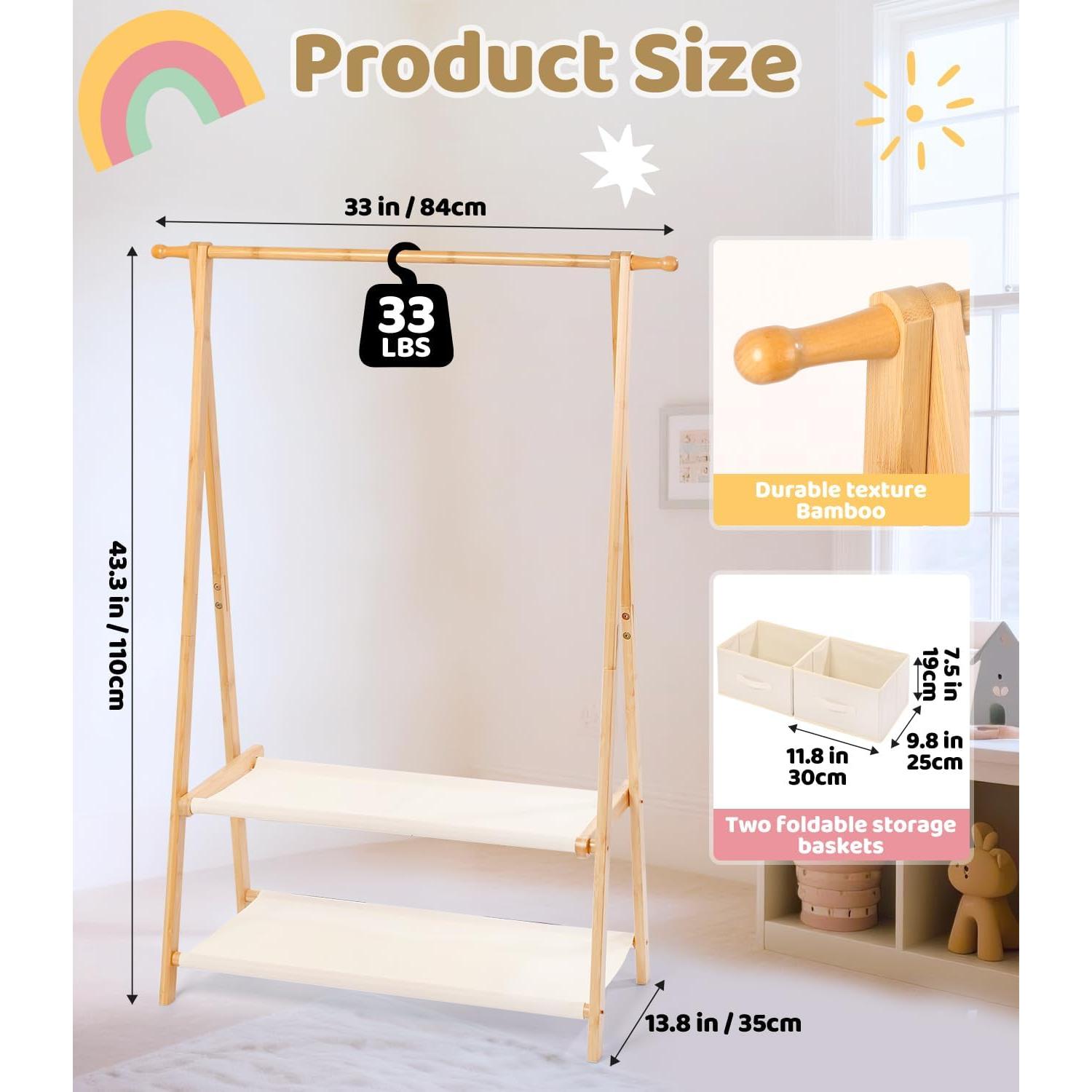 Perchero para Niños Relquorax de Bambú Natural con 2 Estantes