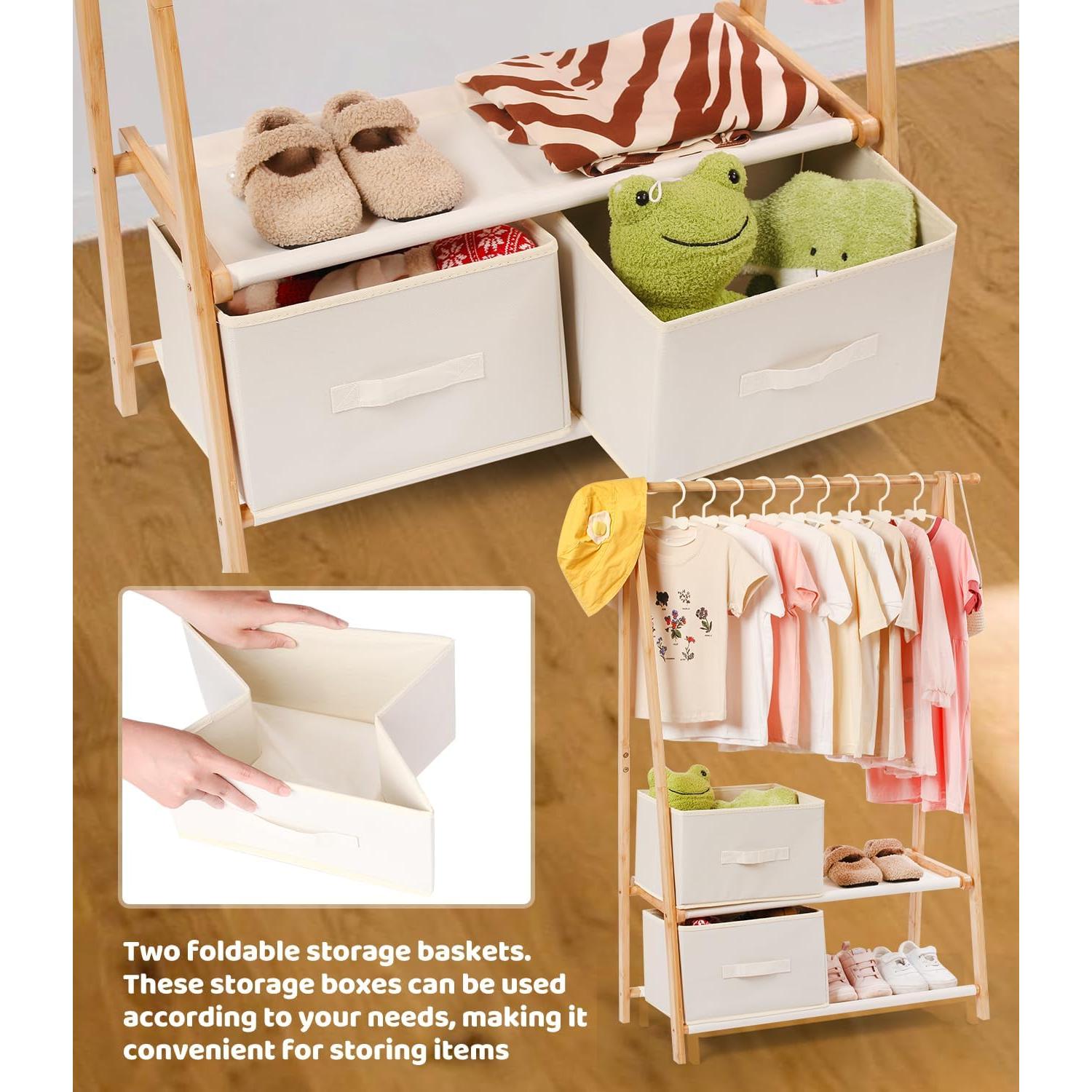 Perchero para Niños Relquorax de Bambú Natural con 2 Estantes