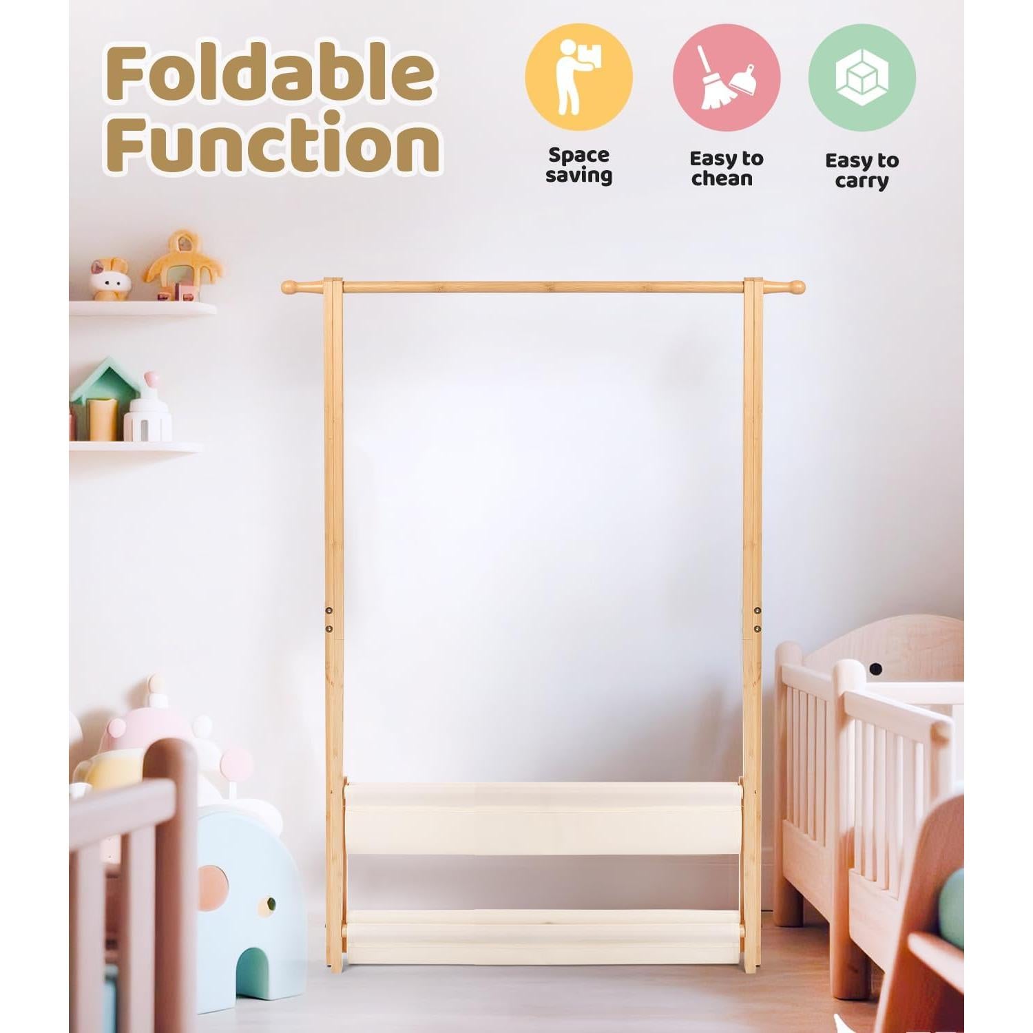 Perchero para Niños Relquorax de Bambú Natural con 2 Estantes