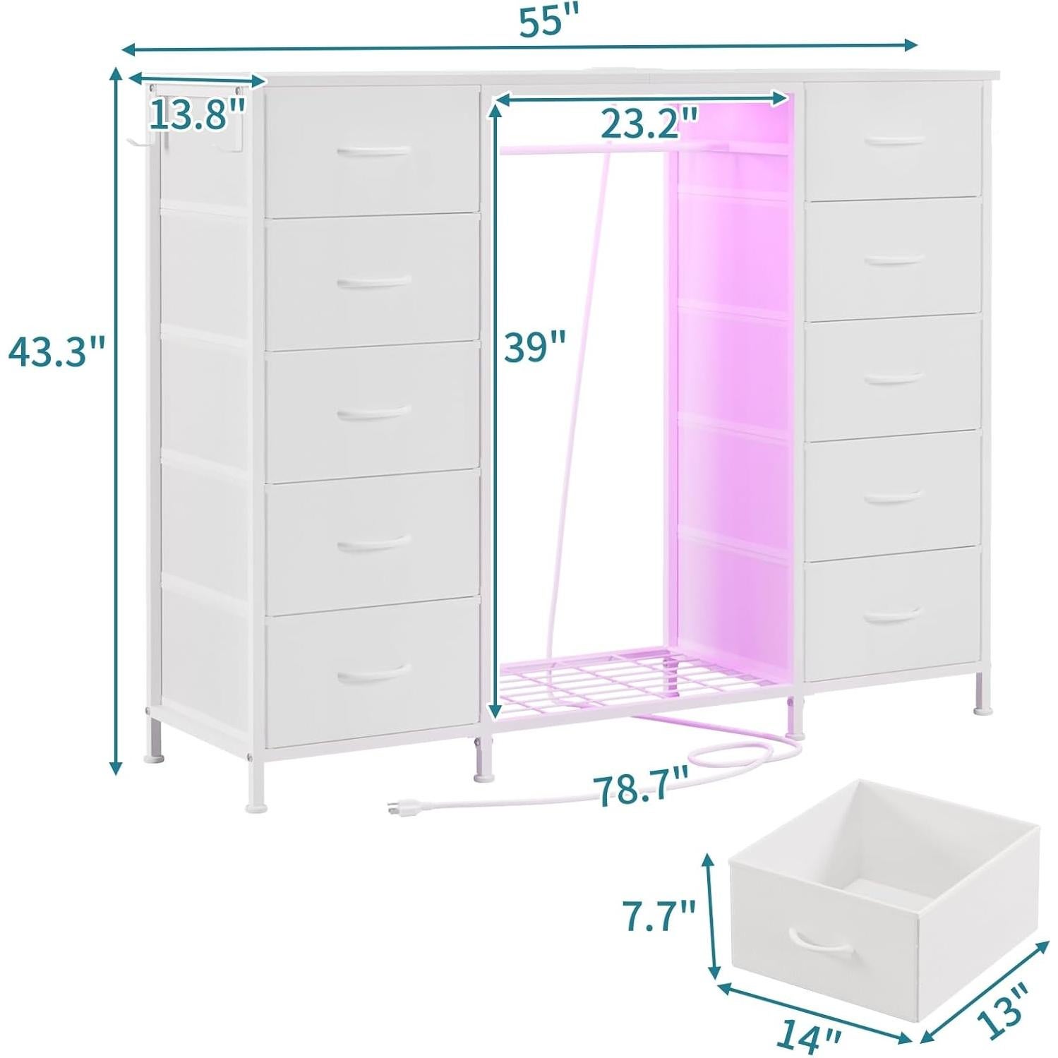 Cómoda LUMTOK 10 Cajones con Estante Colgante y LED