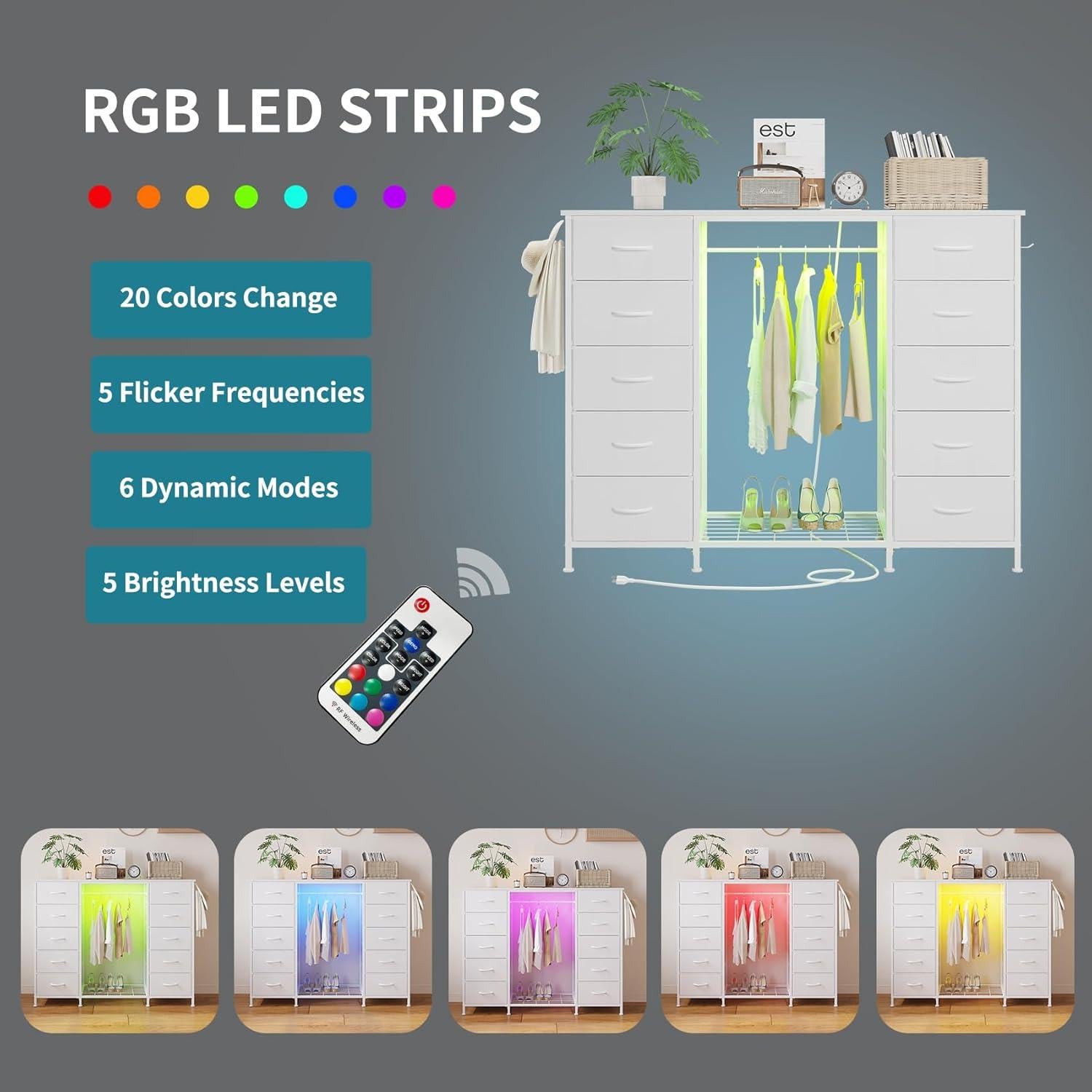 Cómoda LUMTOK 10 Cajones con Estante Colgante y LED