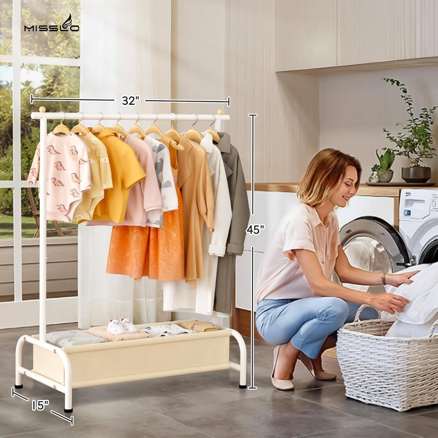 Rack de Ropa para Niños MISSLO Blanco con Canasta Almacenamiento