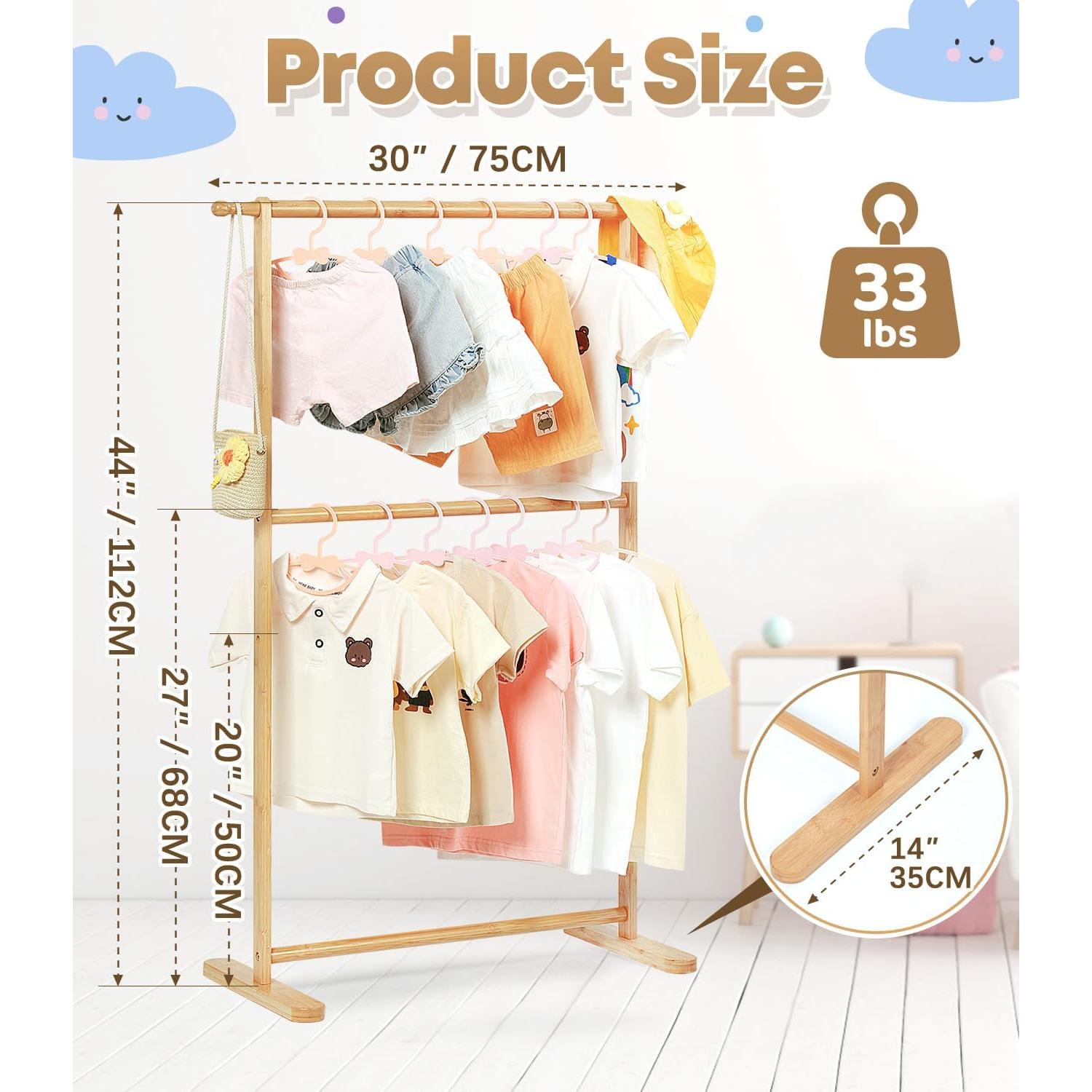 Perchero de Bambú Relquorax para Niños - Doble Poste 74.93 cm