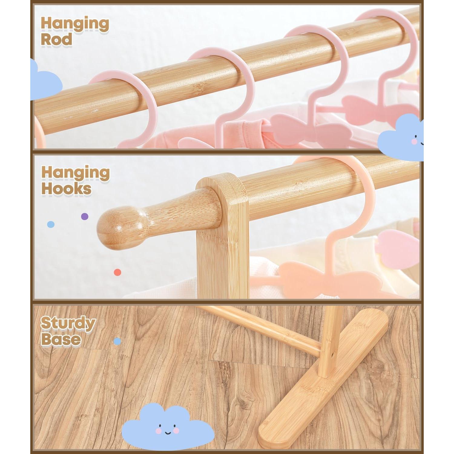 Perchero de Bambú Relquorax para Niños - Doble Poste 74.93 cm