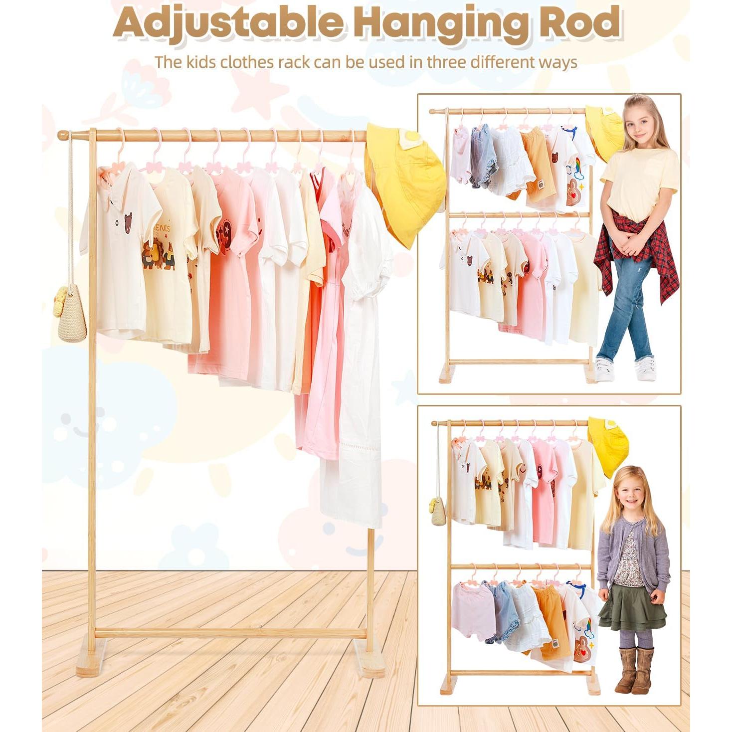 Perchero de Bambú Relquorax para Niños - Doble Poste 74.93 cm