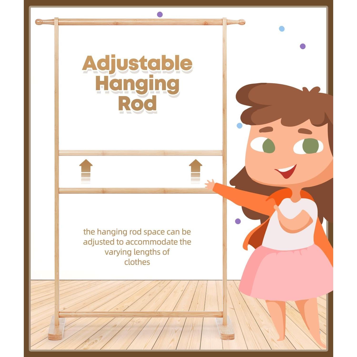 Perchero de Bambú Relquorax para Niños - Doble Poste 74.93 cm