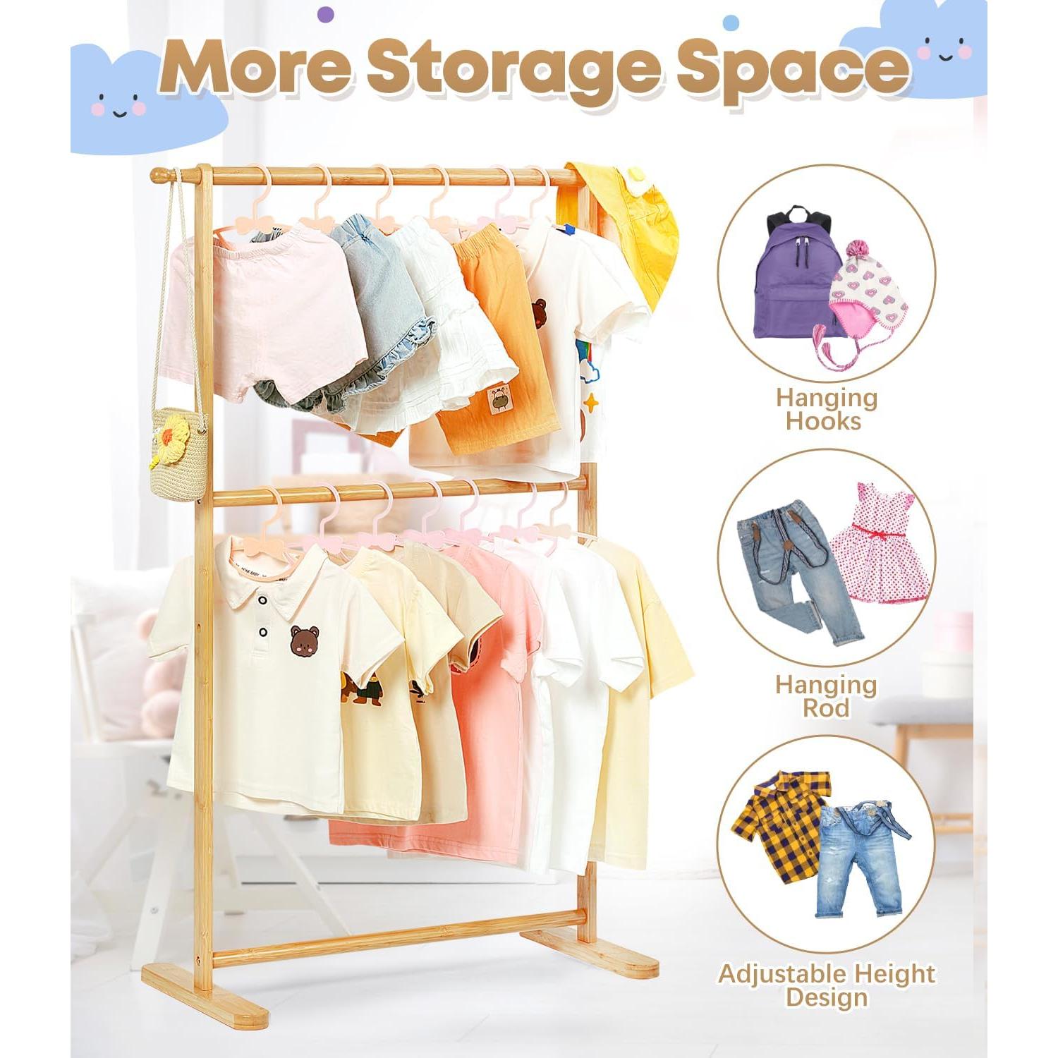 Perchero de Bambú Relquorax para Niños - Doble Poste 74.93 cm