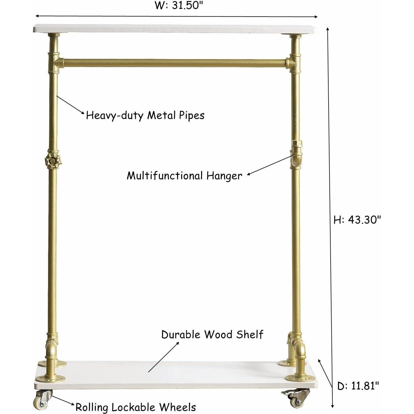 Perchero Infantil ZYUXUAN con Ruedas y Estantes, Blanco Dorado