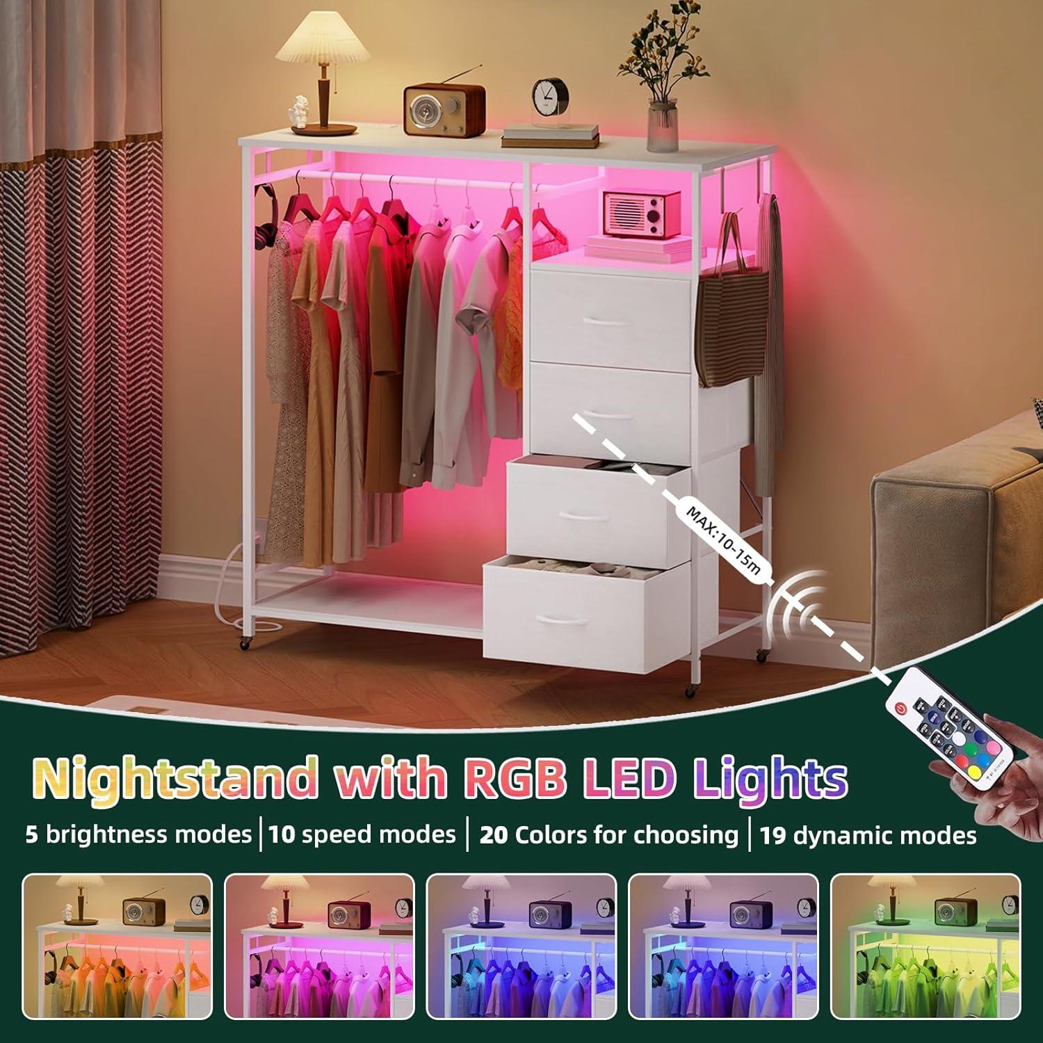 Cómoda Blanca Somdot con Rack Colgante y Luz LED 4 Cajones