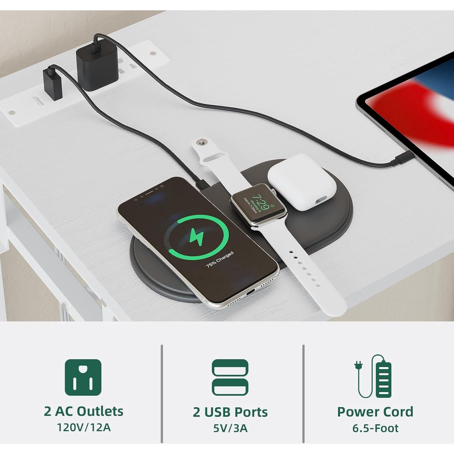 Cómoda Blanca Somdot con Rack Colgante y Luz LED 4 Cajones