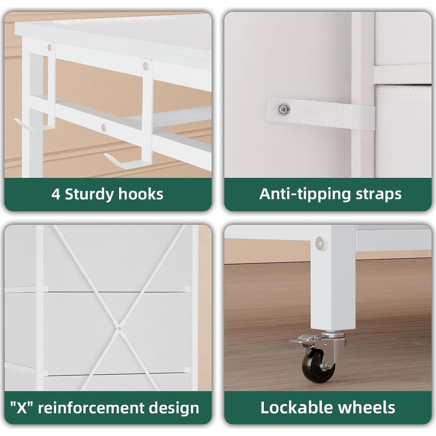 Cómoda Blanca Somdot con Rack Colgante y Luz LED 4 Cajones