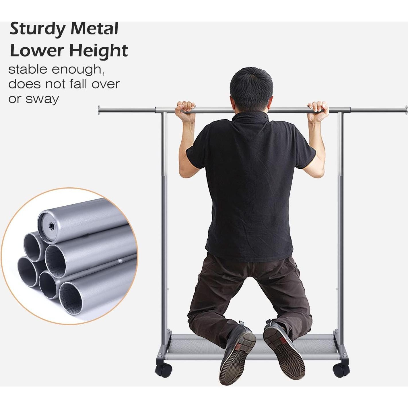 Perchero Corto Rodante MISSLO con Estantes y Ruedas Plata