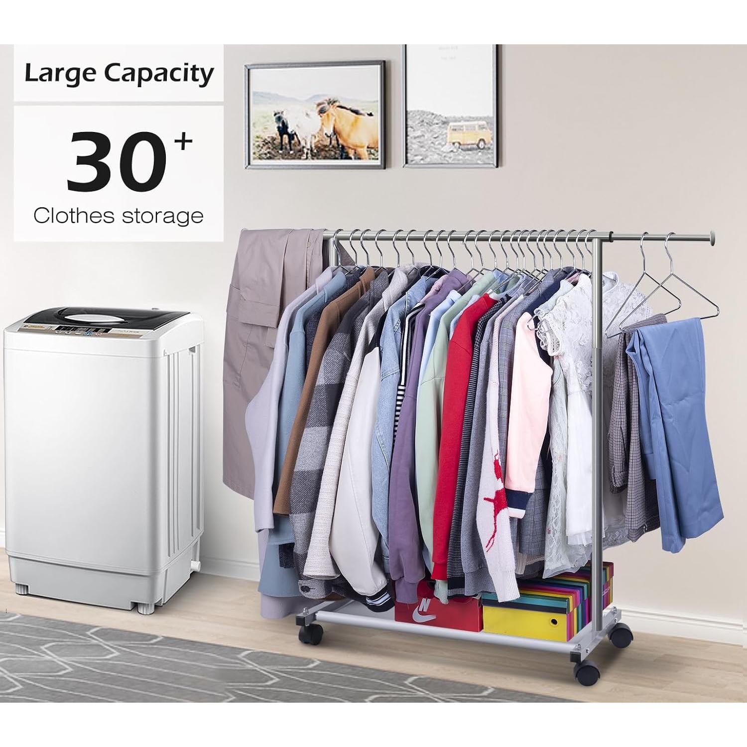 Perchero Corto Rodante MISSLO con Estantes y Ruedas Plata