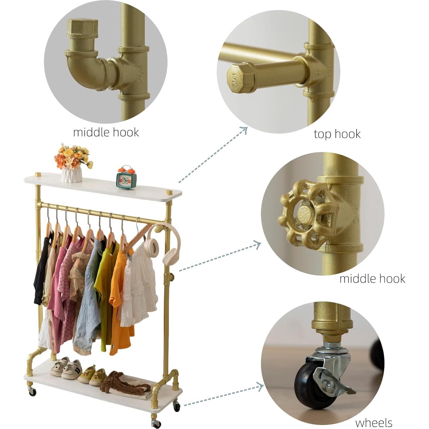 Perchero de Ropa Infantil ZYUXUAN con Estante y Ruedas 115 cm