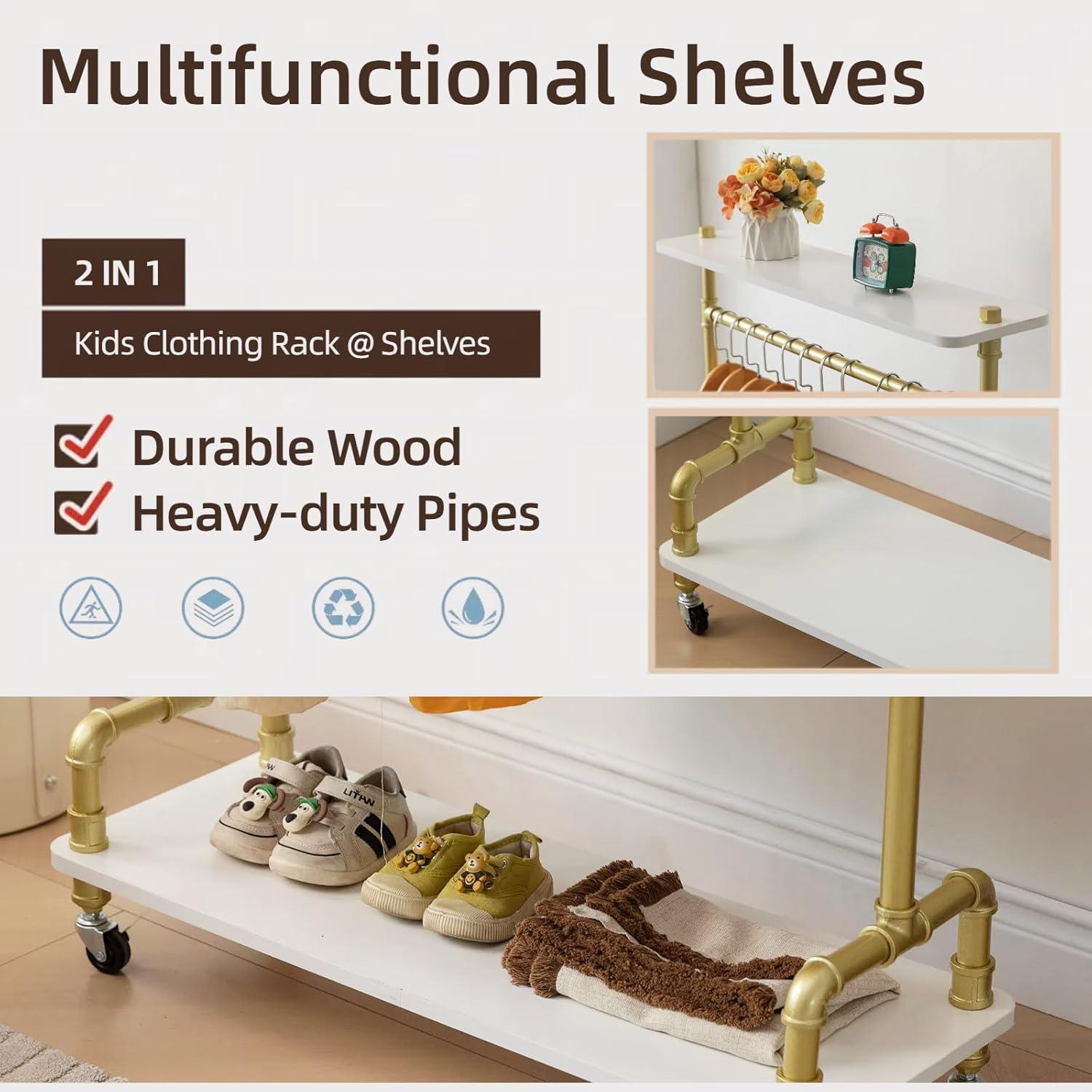 Perchero de Ropa Infantil ZYUXUAN con Estante y Ruedas 115 cm