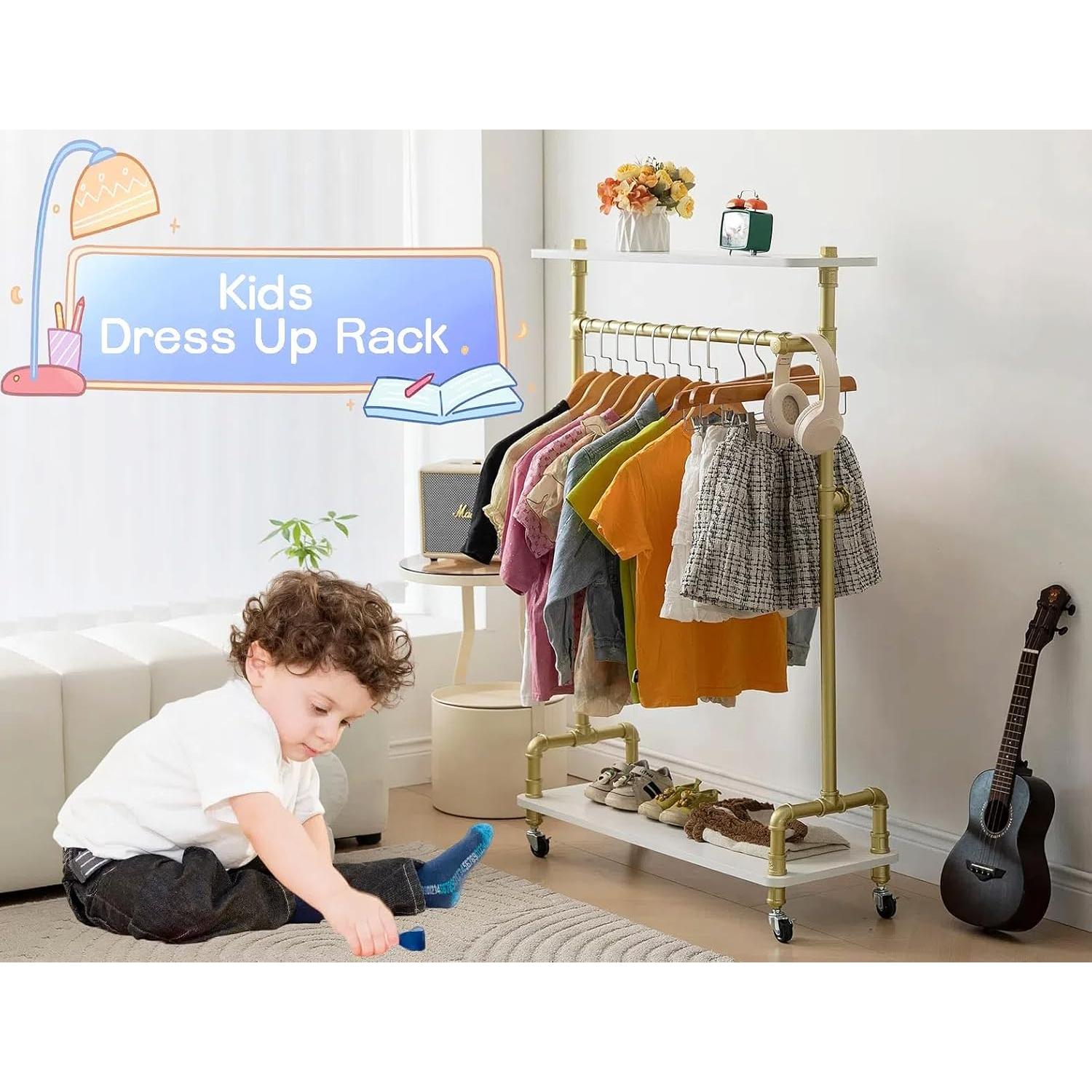 Perchero de Ropa Infantil ZYUXUAN con Estante y Ruedas 115 cm