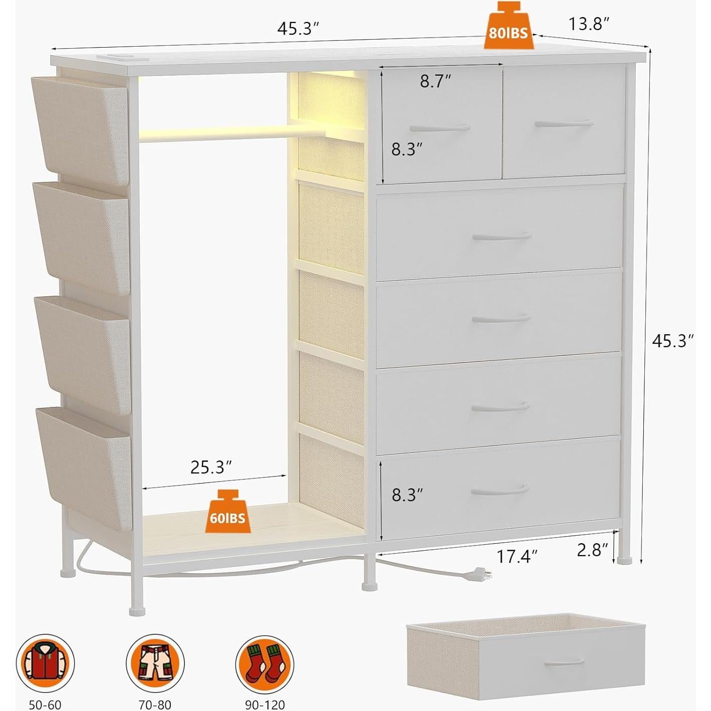 Cómoda WODRAWER de 6 Cajones con Estación de Carga y LED