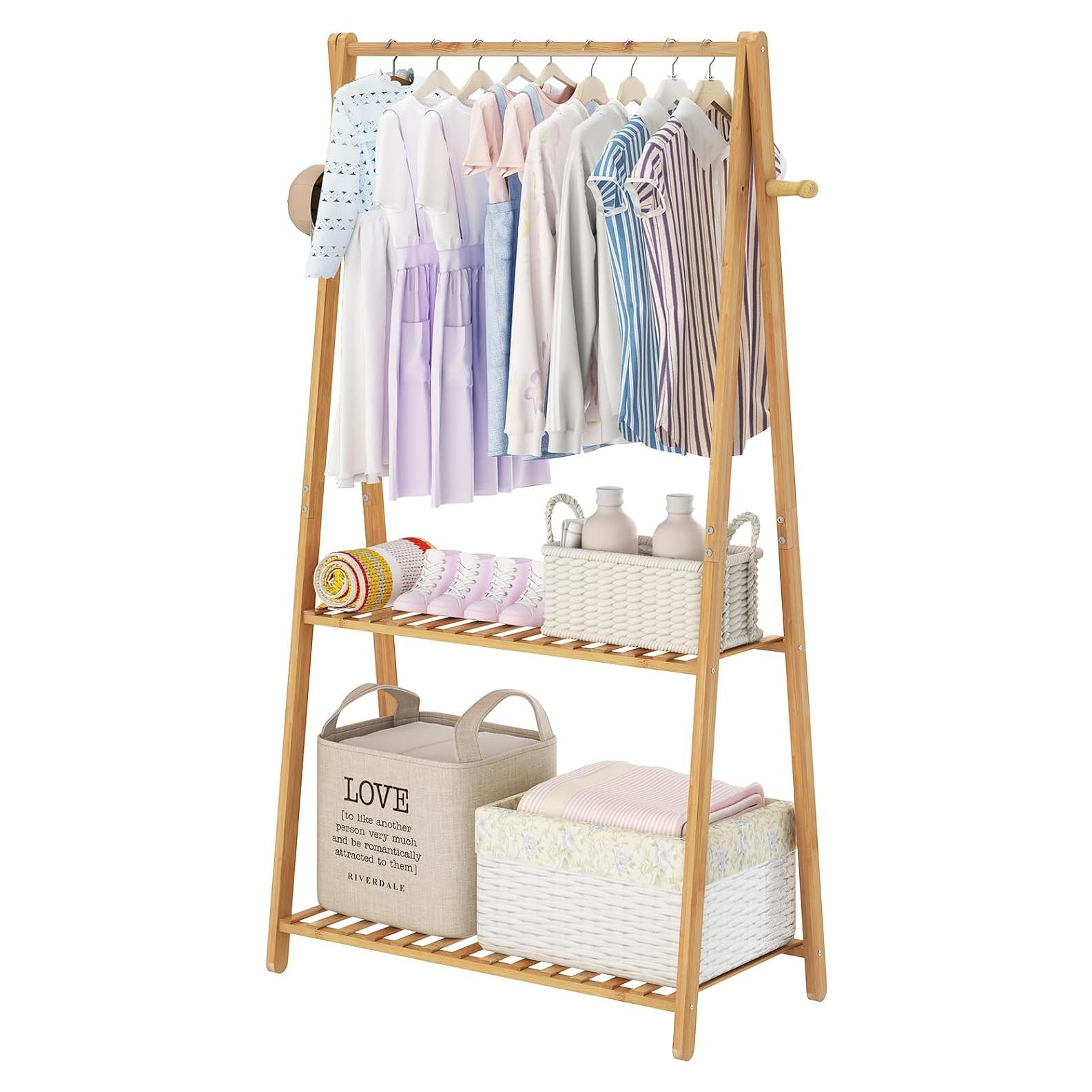 Perchero de Ropa de Bambú COOGOU 2 Niveles 127 cm