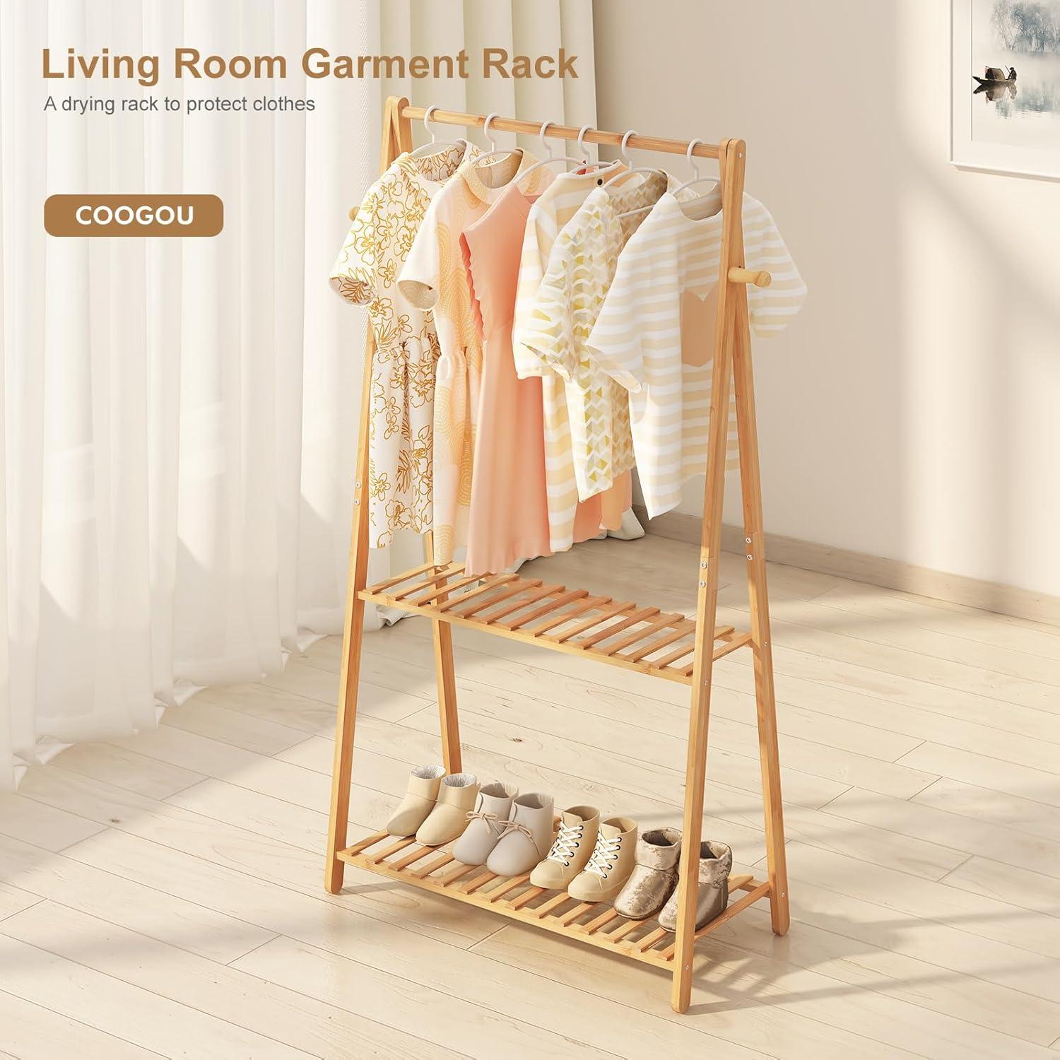 Perchero de Ropa de Bambú COOGOU 2 Niveles 127 cm