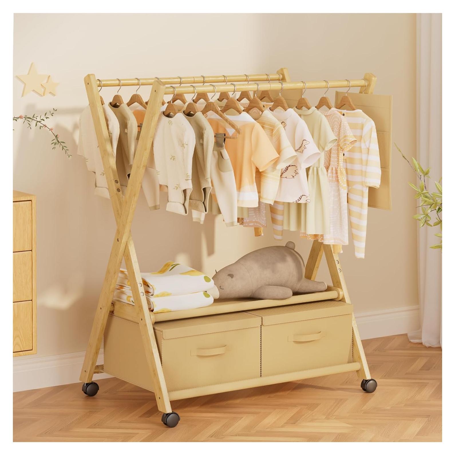 Perchero de Bambú Amazer para Niños con Almacenamiento 88x52cm