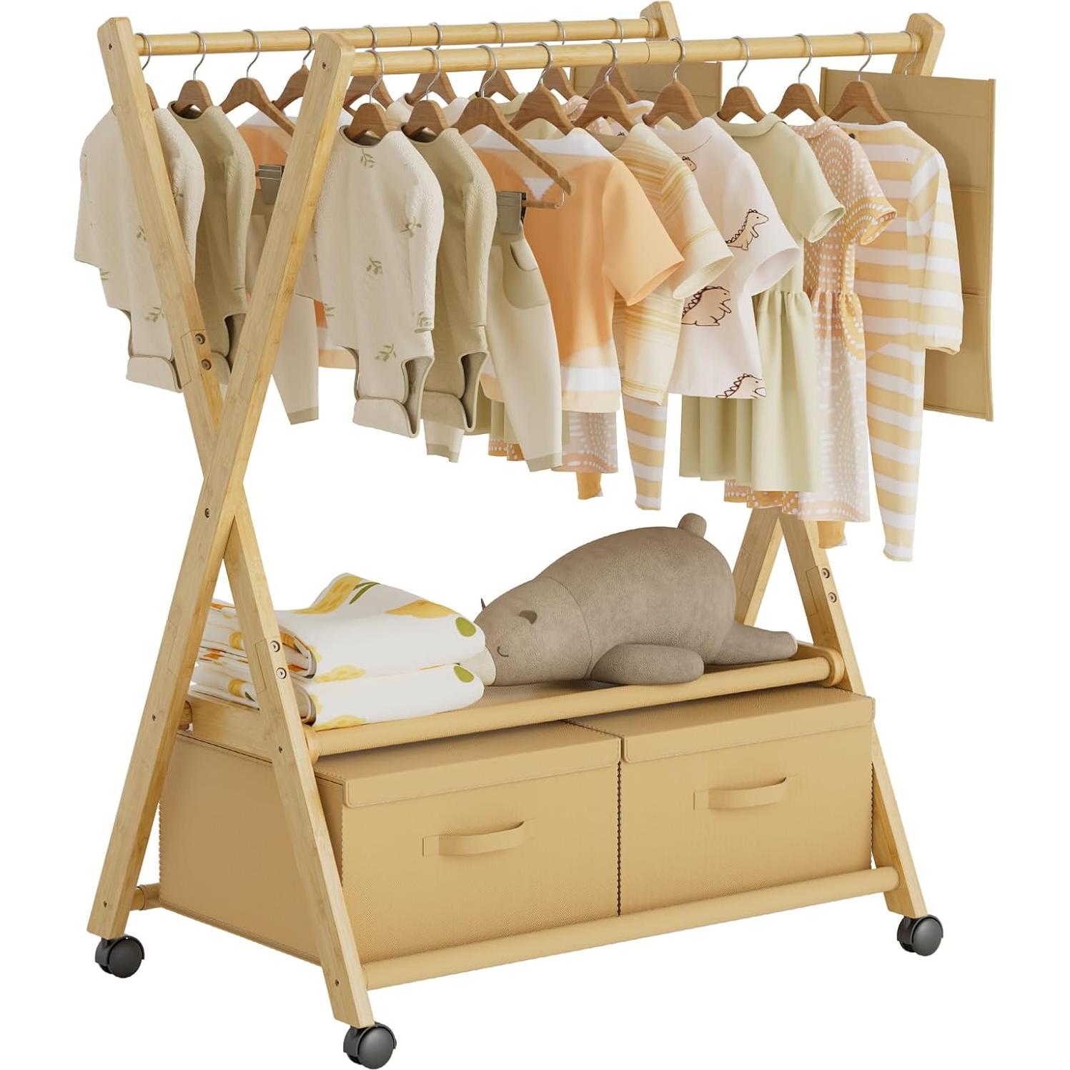 Perchero de Bambú Amazer para Niños con Almacenamiento 88x52cm