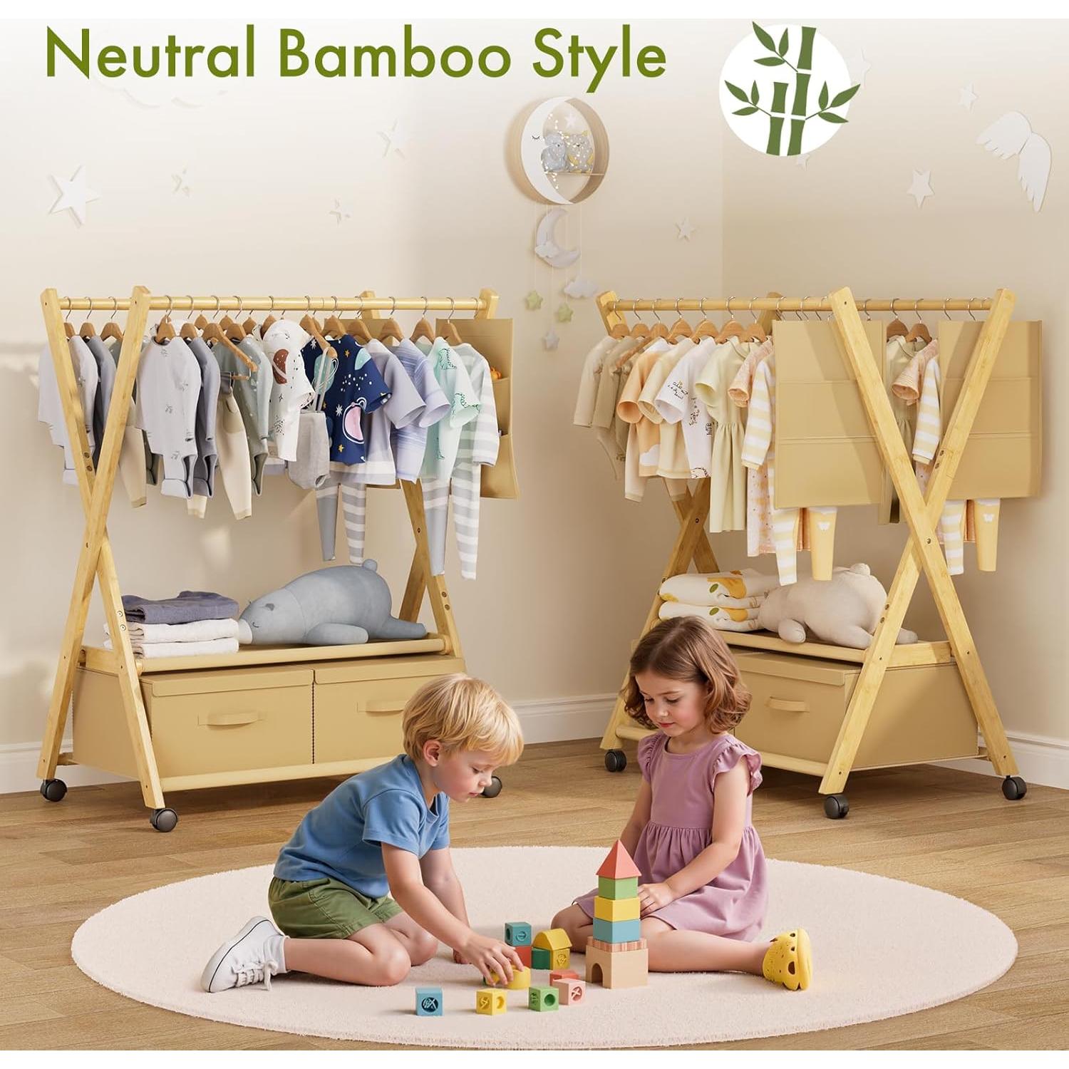 Perchero de Bambú Amazer para Niños con Almacenamiento 88x52cm